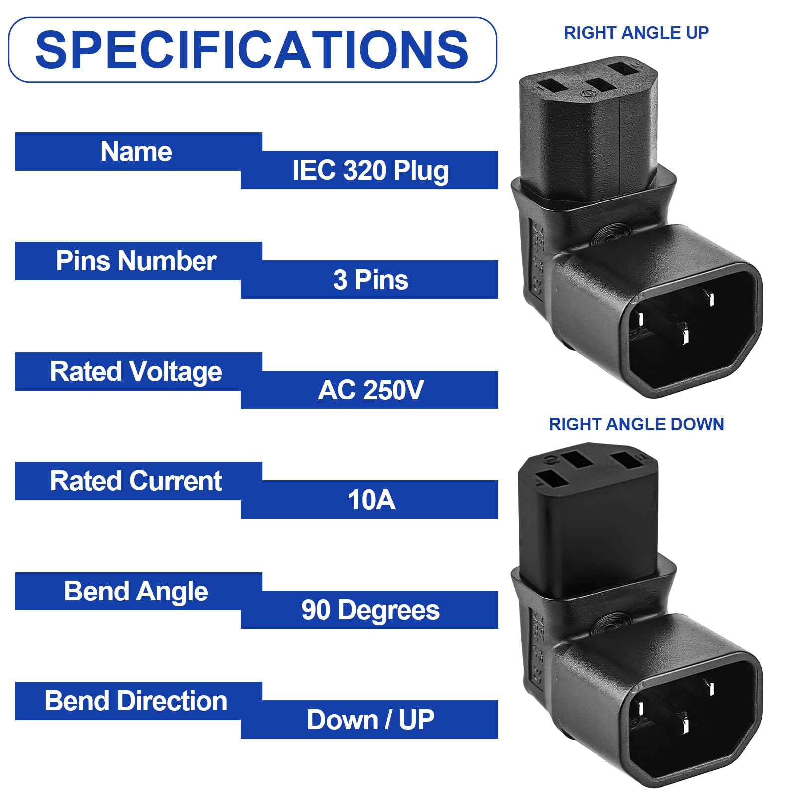 4 Adattatori IEC C14 A C13 Angolati - Prolunghe Angolo Retto Per PC, Monitor