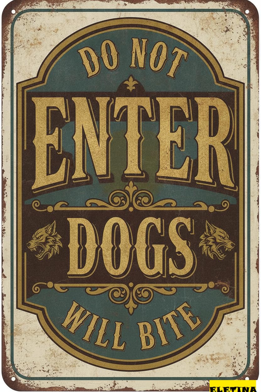 Don't Enter Dogs Will Bite Metal Warning Sign Driveway High Way Street Gate Yard Decor 8x12in