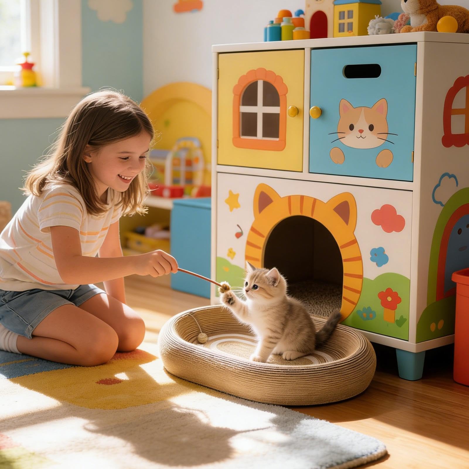 Tabla de rascar para gatos Alfombra de rascado de sisal Protector de muebles | Cama con garras para gatos para la casa, el apartamento, el salón, el dormitorio y el suelo