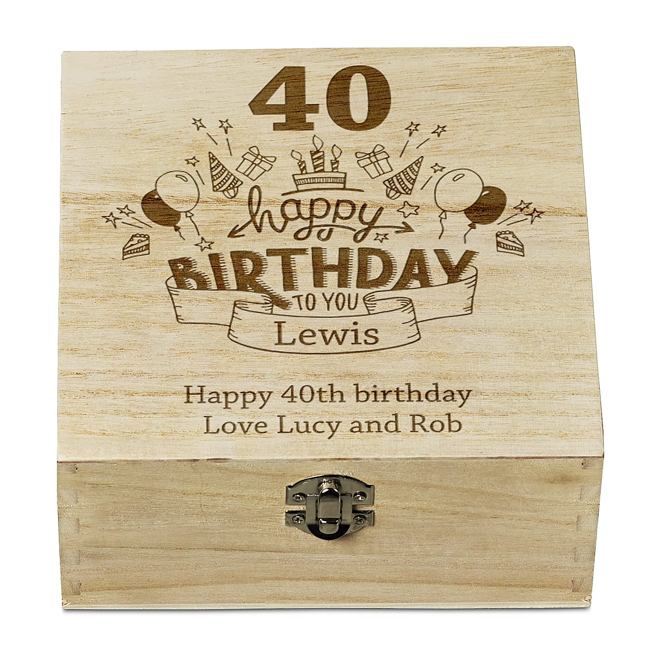 ukgiftstoreonline Personalised 40th Birthday Wooden Keepsake Box Gift Engraved