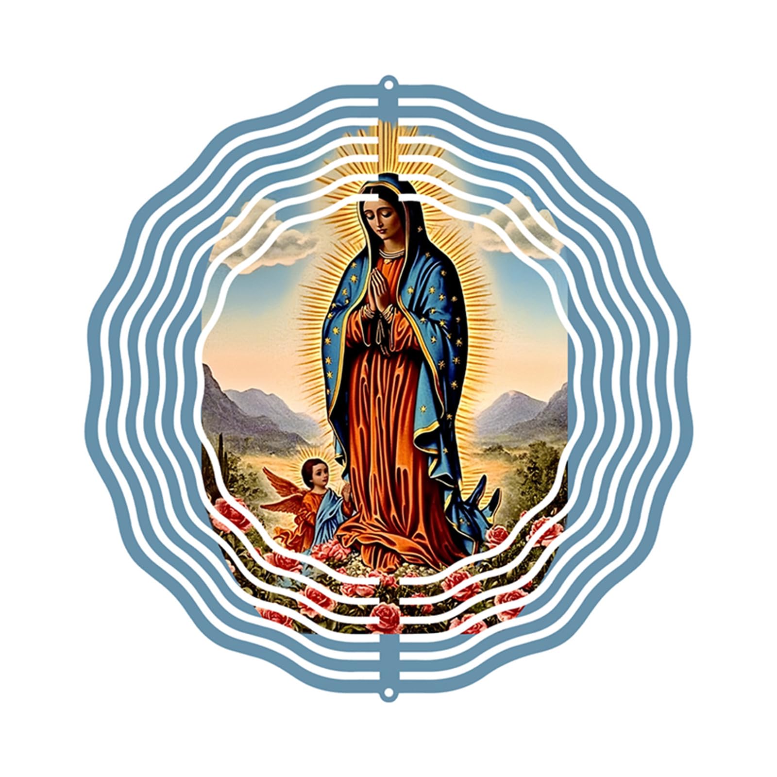 F-CANLAN Virgin Mary Prayer Wind Spinner, Metal Wind Spinners Outdoor Indoor,Virgin Mary Hanging Garden Decor for Outside, Stainless Wind Spinners for