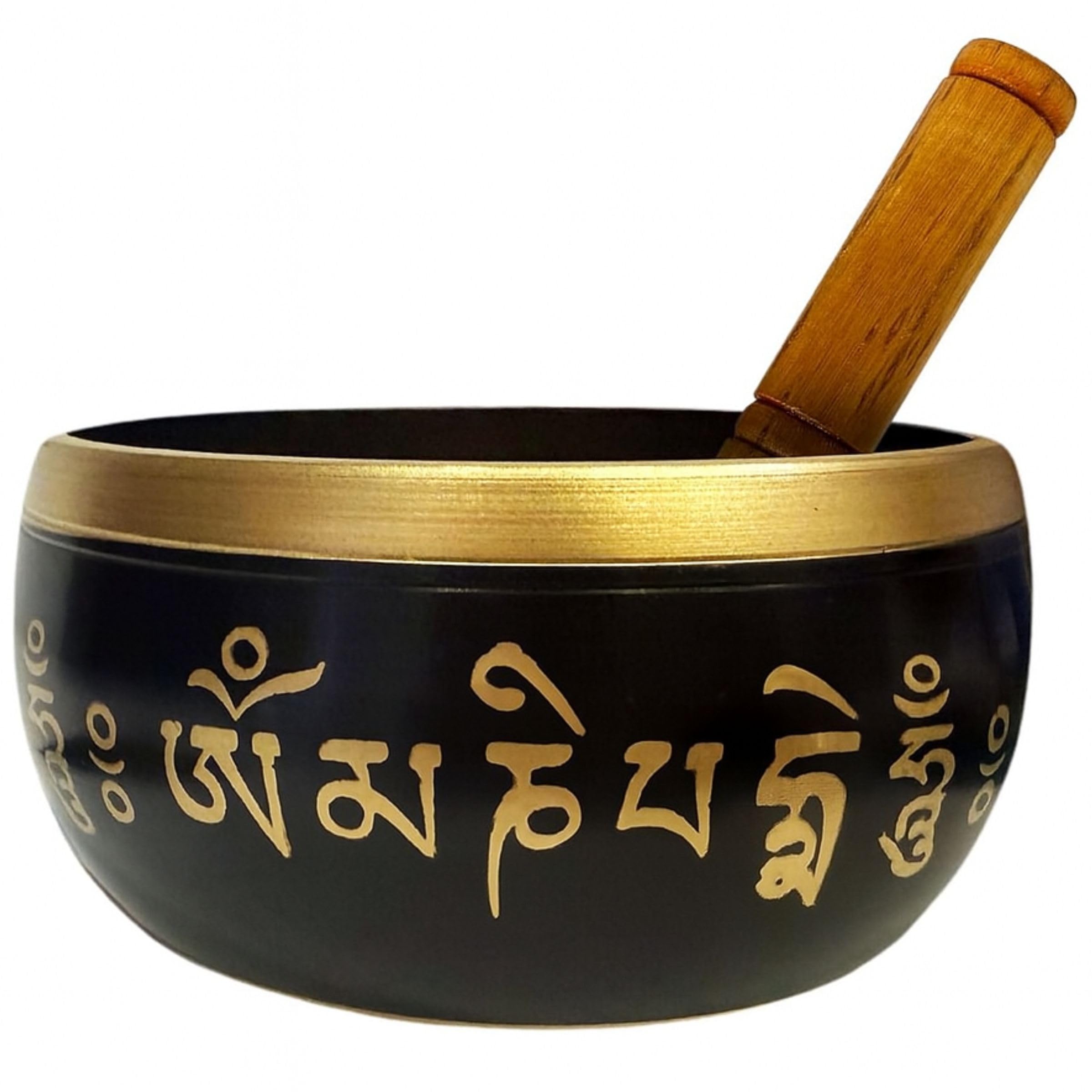 HOME GENIE Brass Tibetan Singing Bowl with Wooden Mallet, Black, M(10X10cm)