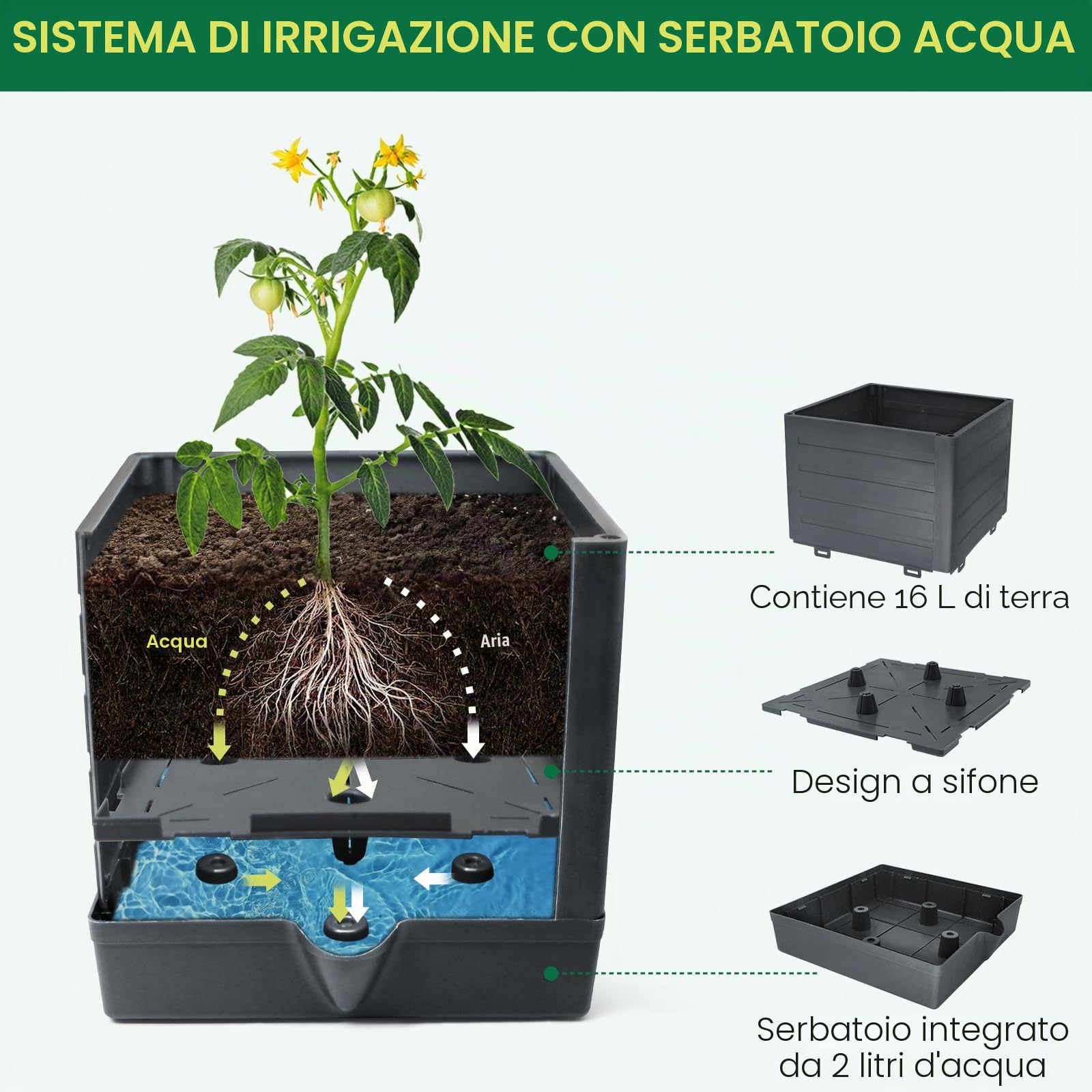 MYMULIKE Confezione da 2 vasi da giardino rialzati con traliccio, 147 cm, gabbia per pomodori, vaso da giardino rialzato con traliccio per piante rampicanti, gabbia per pomodori con auto-irrigazione