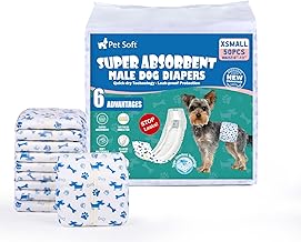 Pet Soft Male Dog Diapers - Disposable Male Dog Wraps Wetness Indicator, Puppy Diapers Male for Excitable Urination or Incontinence, 50pcs XSmall
