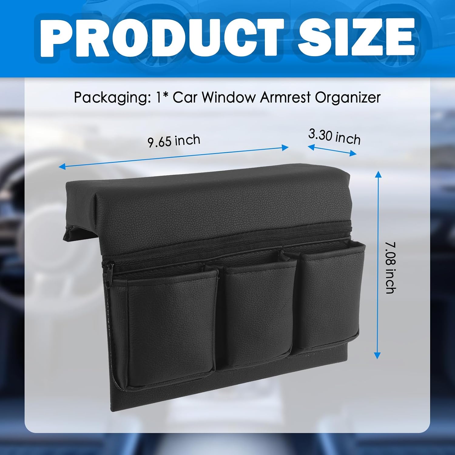 Car Armrest Storage Box for Window, Versatile Car Window Armrest with 3 Small Pockets & 1 Large Zipper Pockets, Comfortable Cars Door Armrests Pad Organizer Fits Most Vehicles image 2