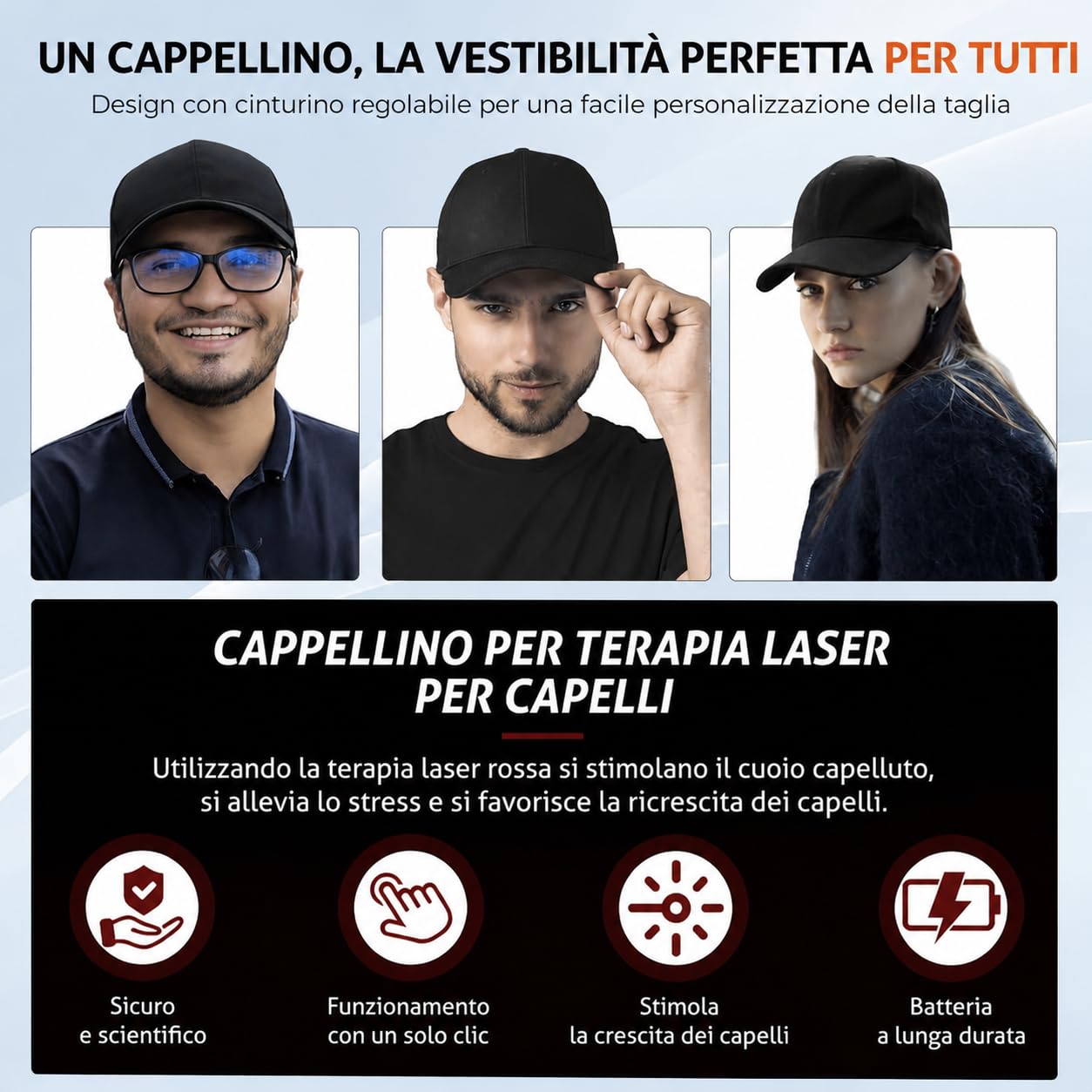 Cappellino Ricrescita Capelli, Senza fili 660nm & 850nm Cappello Laser per la Ricrescita dei Capelli, Migliora La Salute Del Follicolo, Trattamento Anti-Caduta per Uomo e Donna