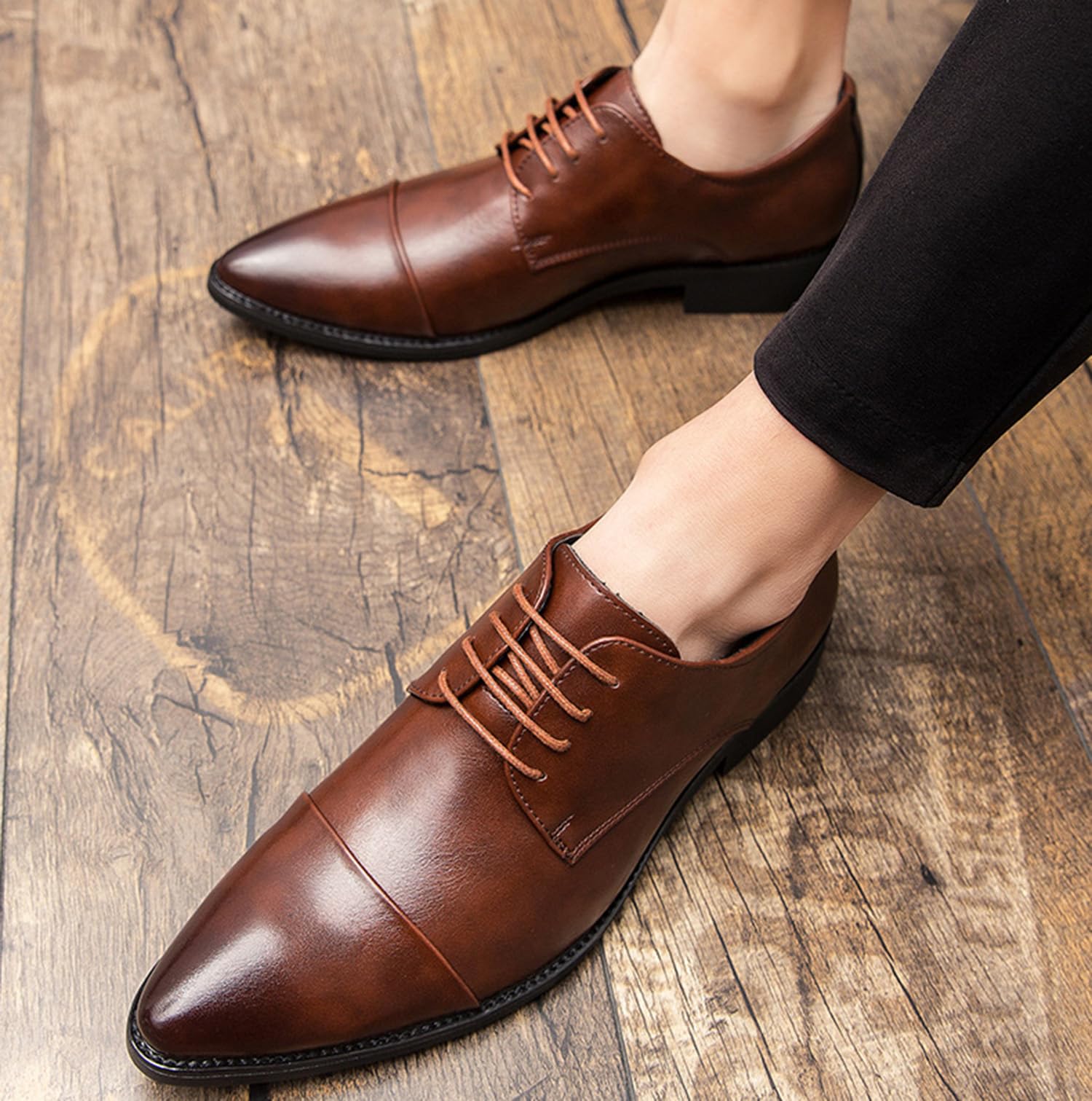 Scarpe da Uomo Eleganti Basse Stringate Derby Scarpe Oxford Classiche Scarpe da Lavoro Nero