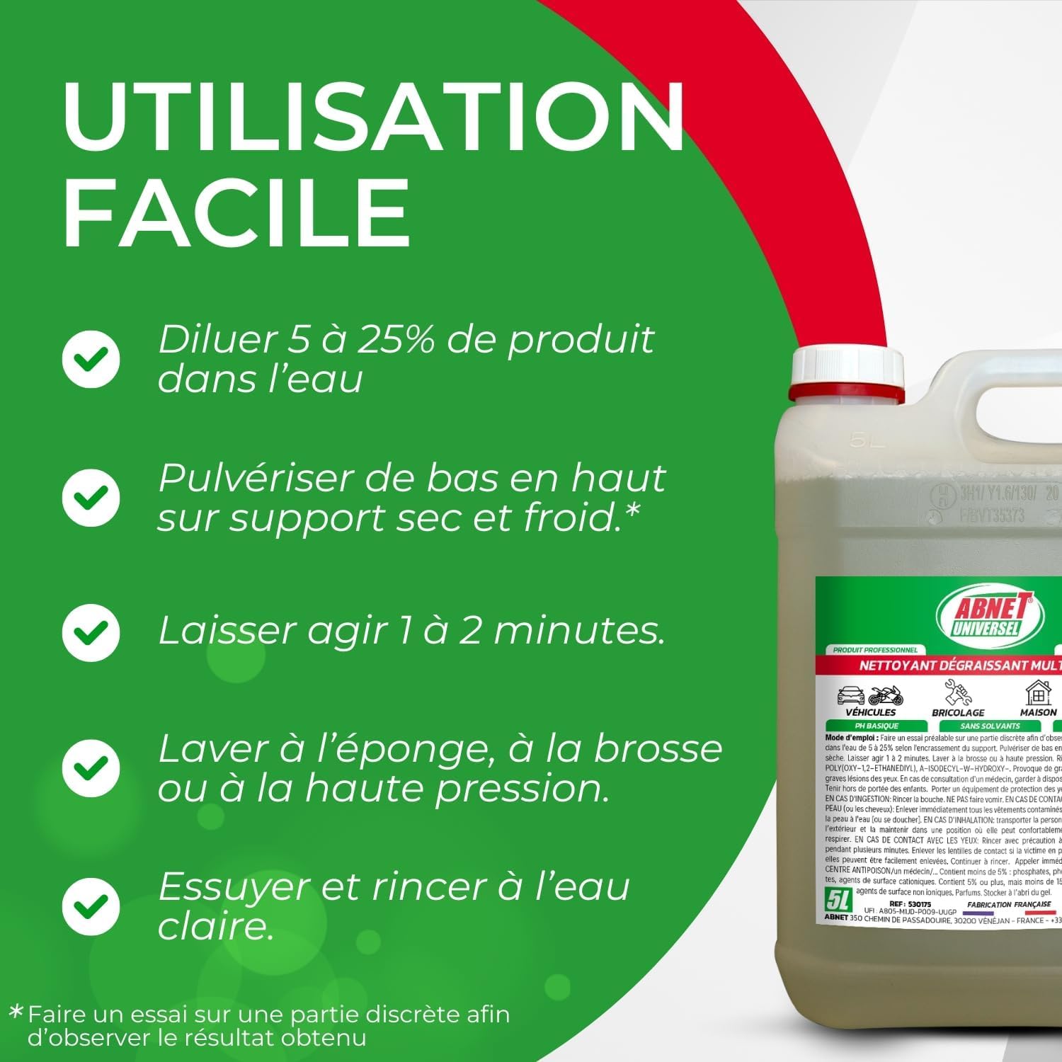 ABNET - Abnet Universel - Nettoyant-Dégraissant Multi-usages - Décollement des salissures - 5L
