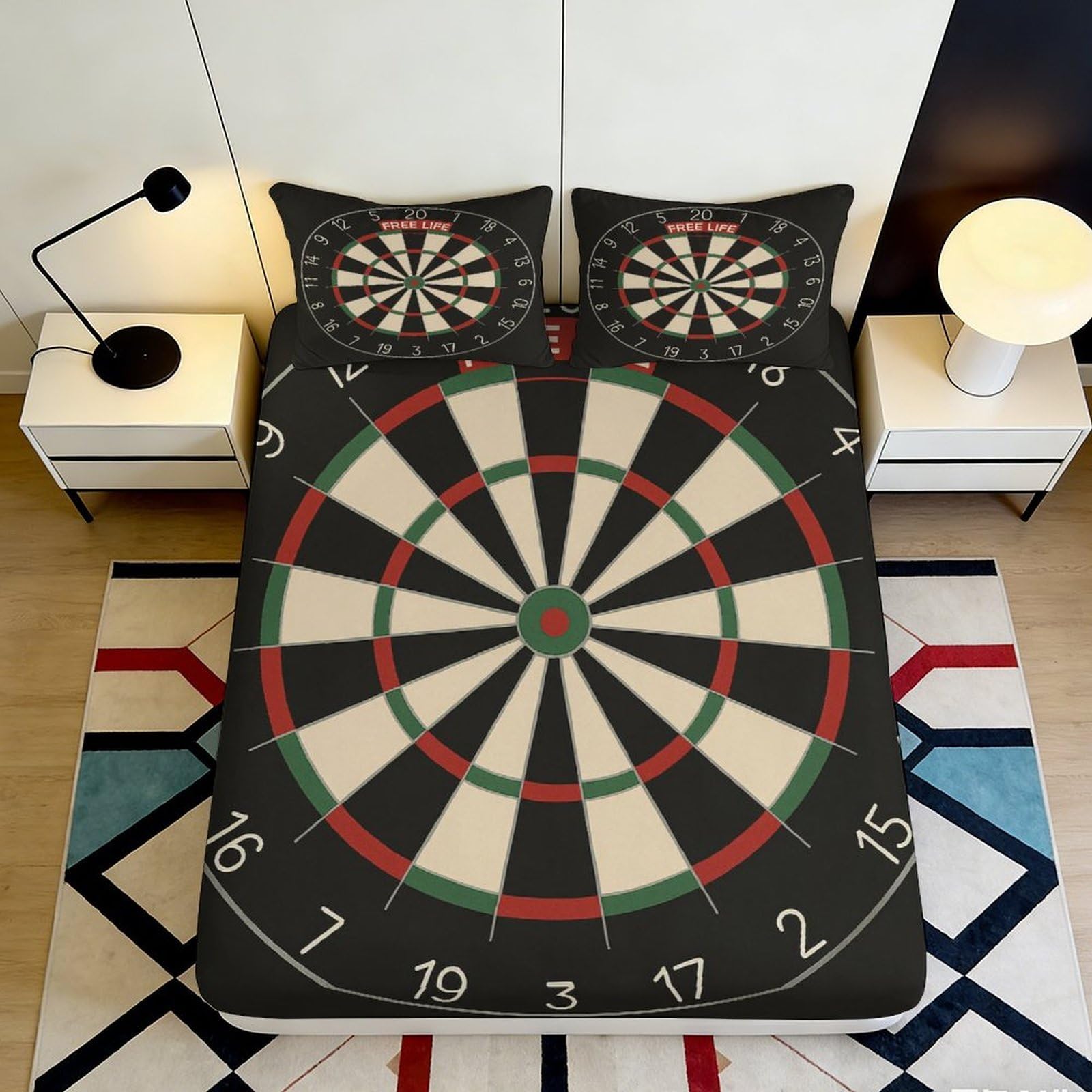 3D Printed Dartboard Style Fitted Sheet Microfiber Deep Pocket Non-Slip Bedroom Bedding Dartboard Mattress Fitted Cover for Adults Teens 140x200x25cm