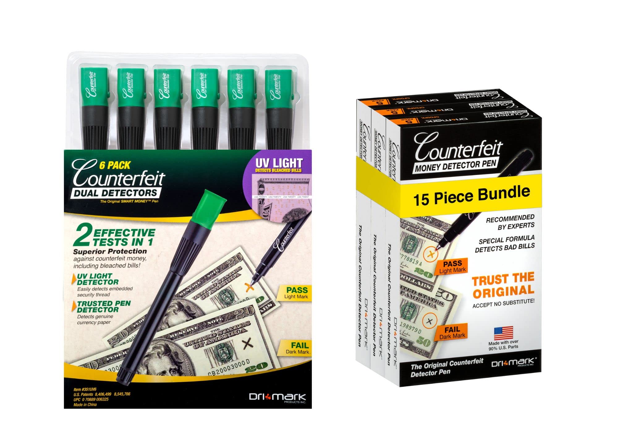 Dual Test and Counterfeit Money Detection Pen Bundle by Dri Mark – Commercial Grade