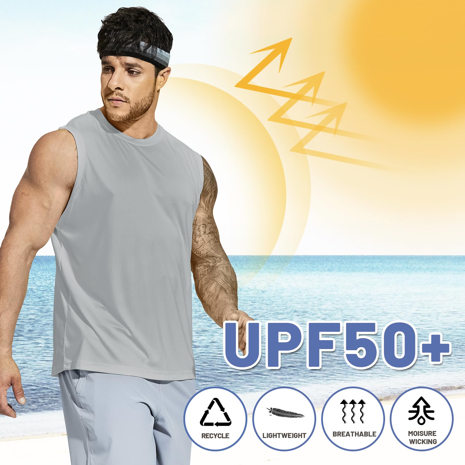 MIER Camiseta sin mangas para hombre con protección UV UPF 50+, de secado rápido, para correr, sin mangas, con protección UV