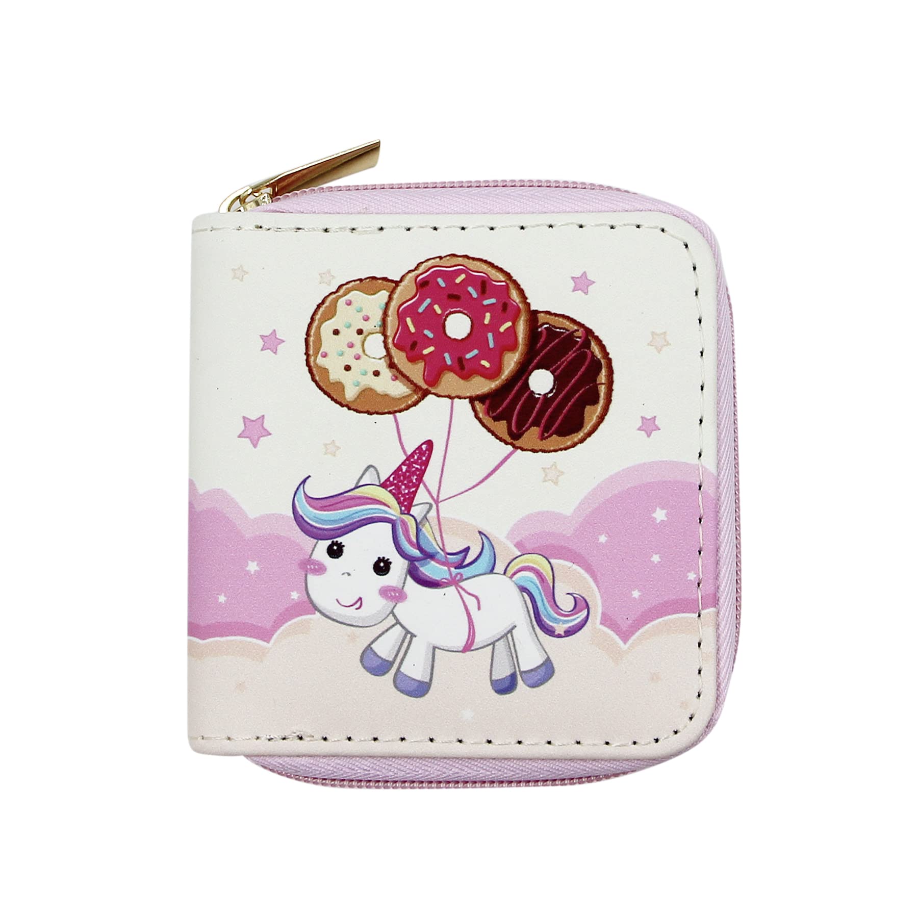MOSSTYUS Coin Purse Small Short Wallet Cute Trendy Wallets for Women Small PU Leather Card Holder Change Pouch, Donut Unicorn