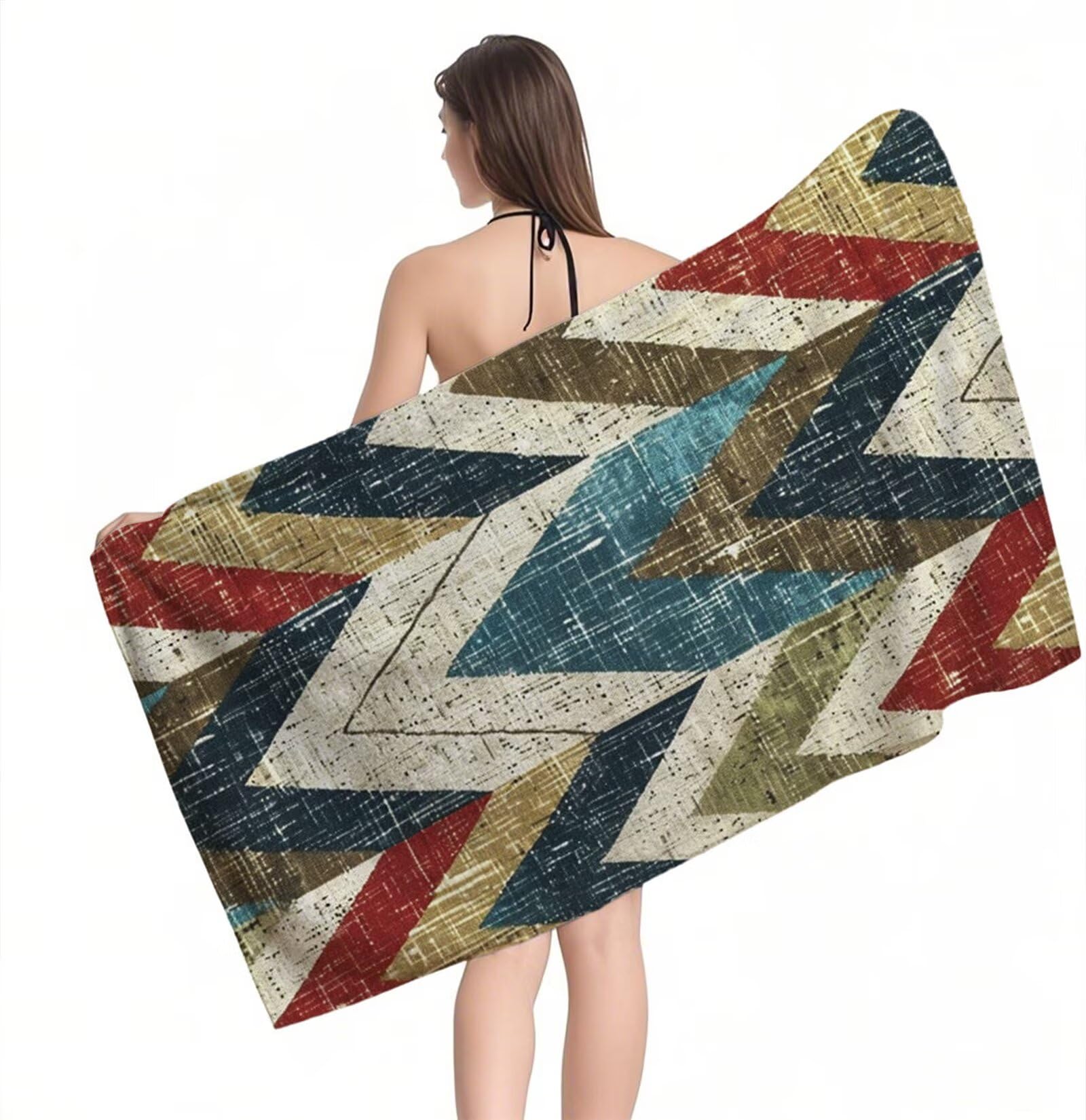 Ręcznik plażowy z mikrofibry 220 x 100 cm duży ręcznik kąpielowy w paski retro mata plażowa anty piasek, ręczniki sportowe, szybkoschnące, kompaktowe i lekkie, do sportu, podróży, sauny, basenu Y1-75