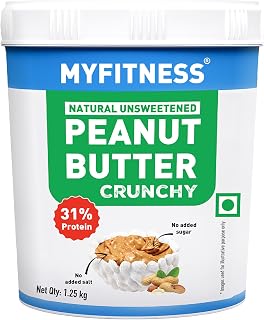 MYFITNESS All Natural Peanut Butter Crunchy 1.25kg | 32g Protein | Unsweetened | No Added Sugar or Salt | No Palm Oil | Nu... Price In India
