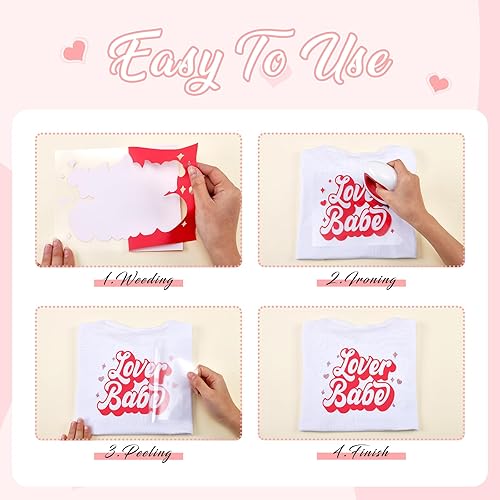 Miniatura 7 de Tintnut Vinilo de transferencia de calor rosa HTV  18 hojas de 12 x 10 pulgadas, vinilo de transferencia de calor rosa rosa rosa HTV para camisetas