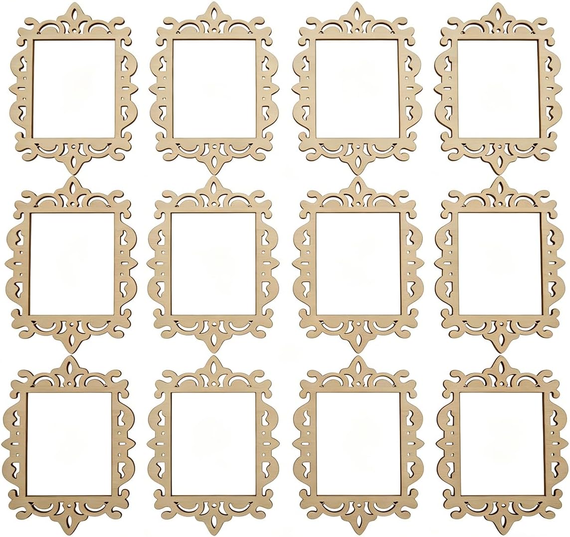 12-Piece Unfinished Wooden DIY Photo Frames, 5.9 Inch Vertical Rectangle, Decorative & Hanging Ornaments, Ideal for Photo Display, Home Decor & Craft Projects