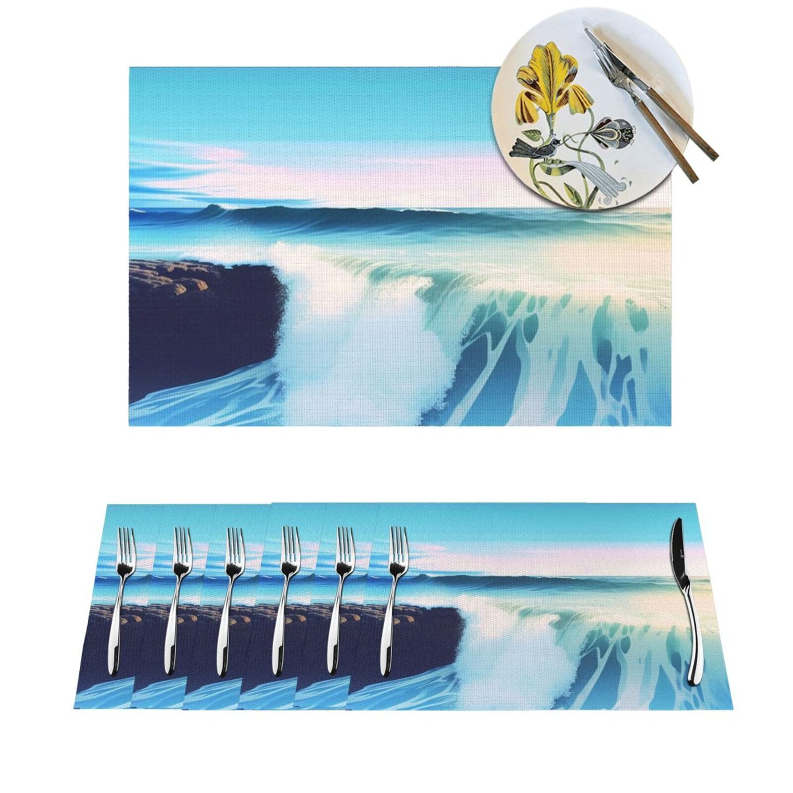 Set de table cuisine et fêtes motif vagues lot de 4 PVC