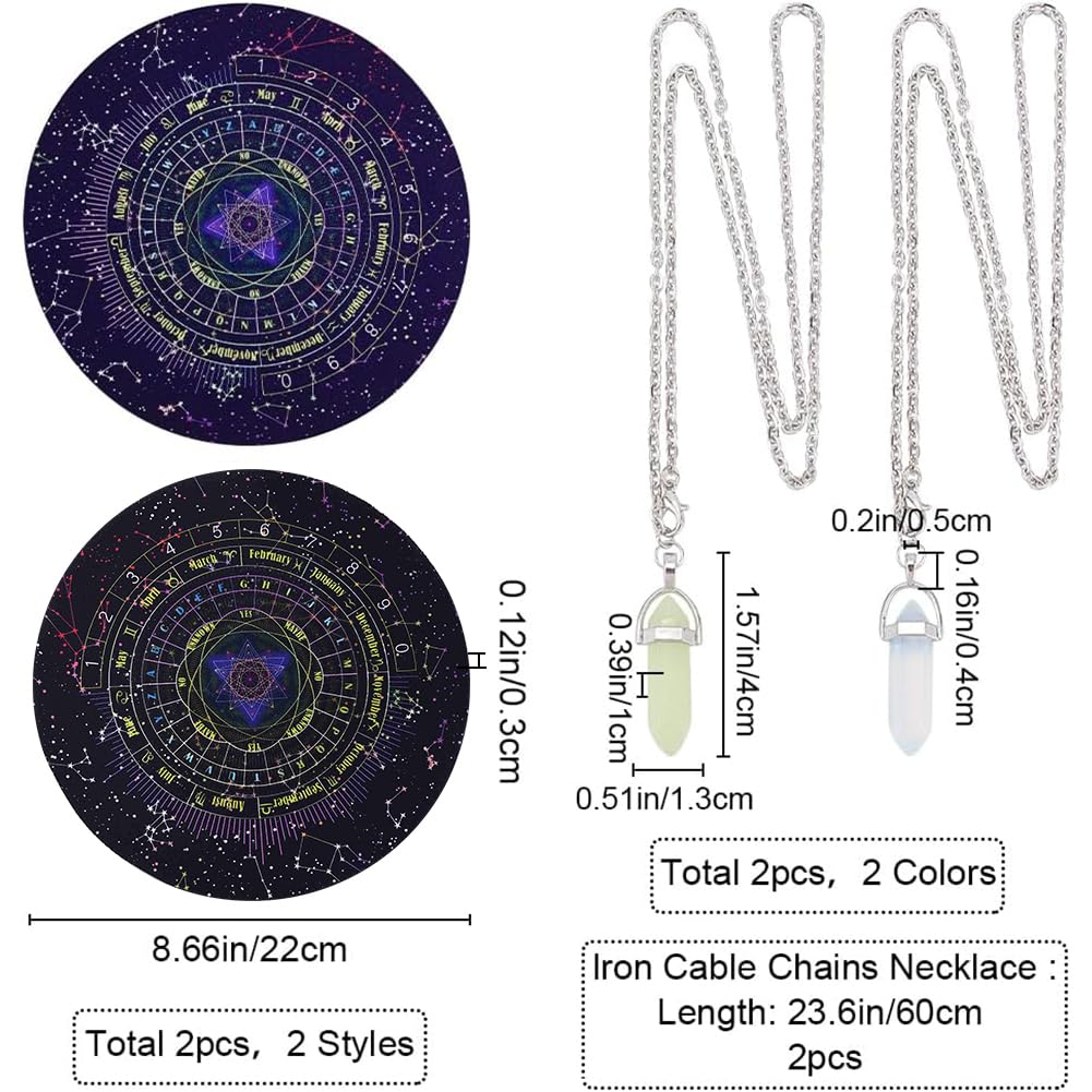 CRASPIRE 2Pcs Pendulum Mats Dowsing Divination Astrology Pads Rubber Altar Pendulum Mat Celestial Boho Mats with 2 DIY Pointed Pendants Tablecloth Metaphysical Message Board for Divining Decor