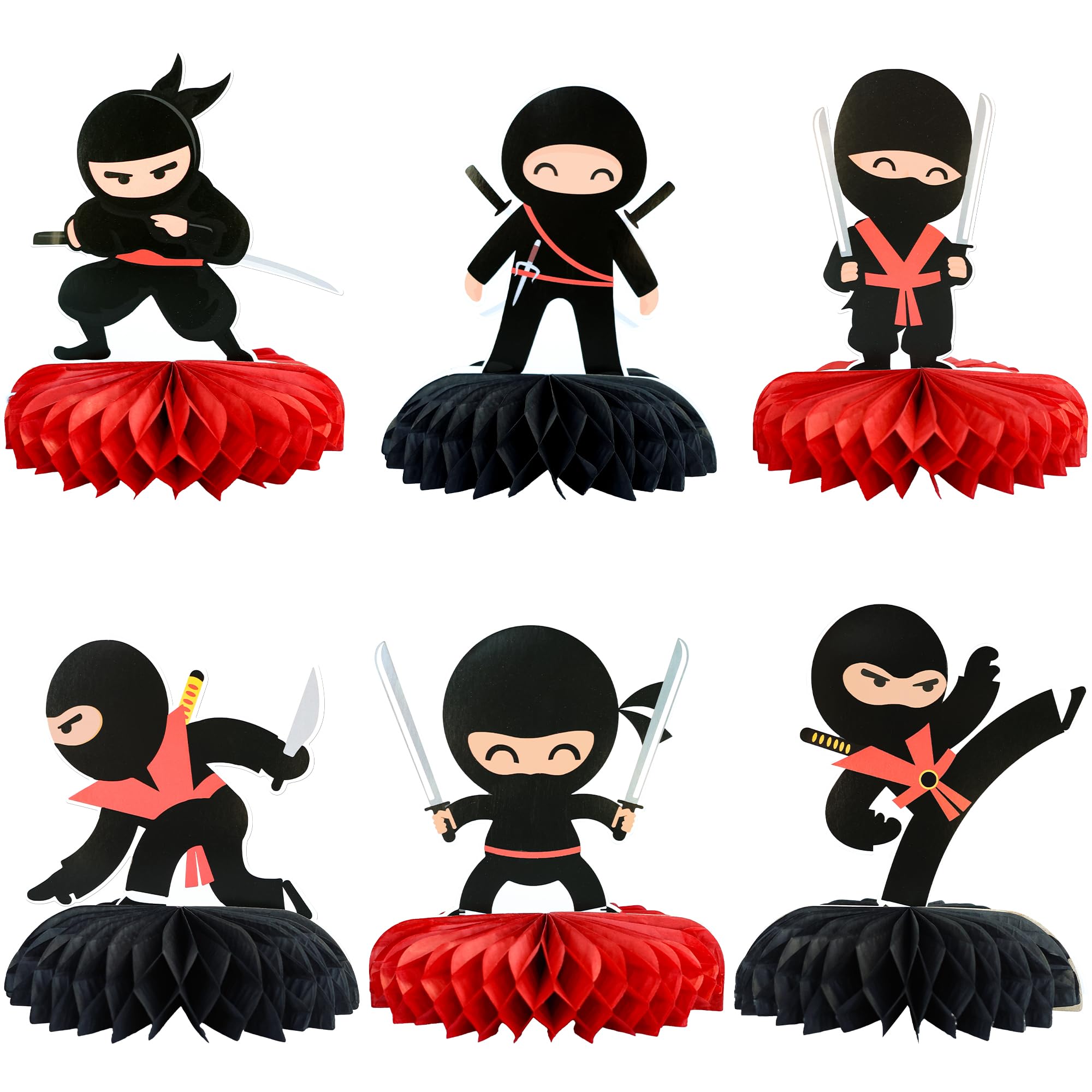 Gyufise 6Pcs Ninja Party Honeycomb Table Centerpiece Double Sided Martial Arts Karate Kung Fu Warriors Table Toppers Centerpieces for Ninja Theme Baby