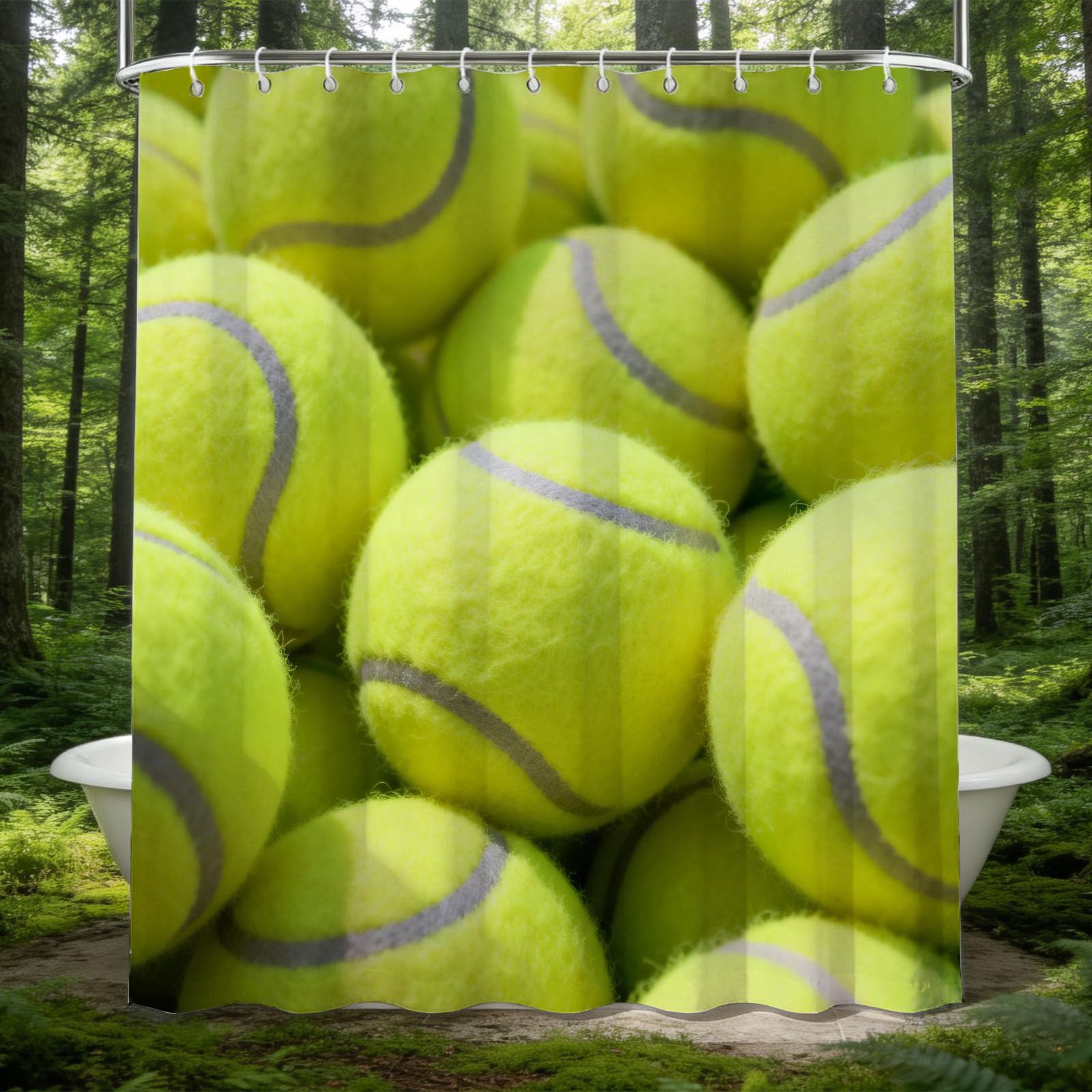 Hongduo 3D Tennis Shower Curtain for Stalls Bathtubs Ball Bathroom Decor Shower Curtain Set Polyester Fabric Waterproof 180x200cm/71X79 Inch with Hooks