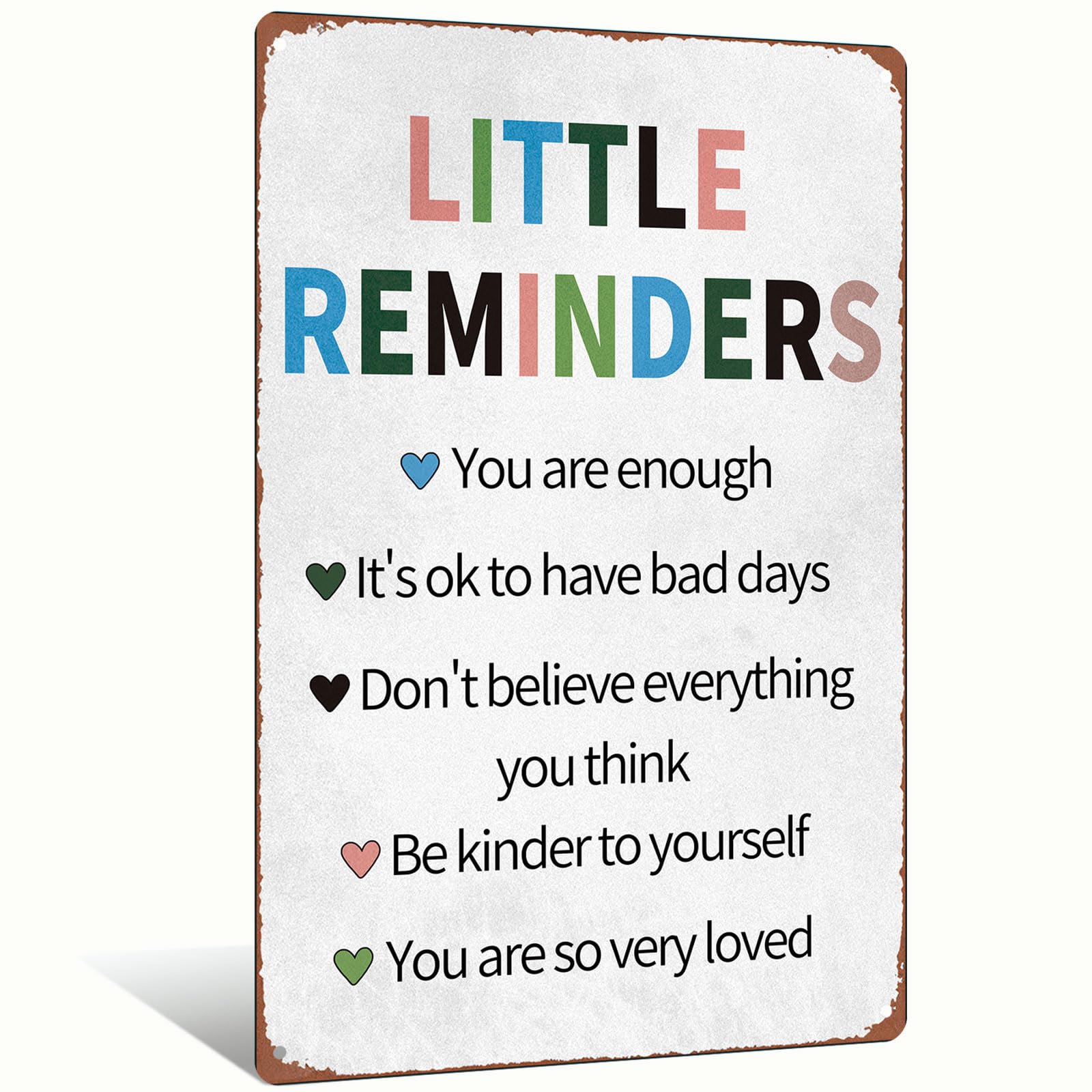 Little Reminders Metal Vintage Aluminum Sign Wall Decor for Living Room, Bedroom, Cafe - 8x12 Inches Inspirational Wall Art with Self-Care Quotes (25205)