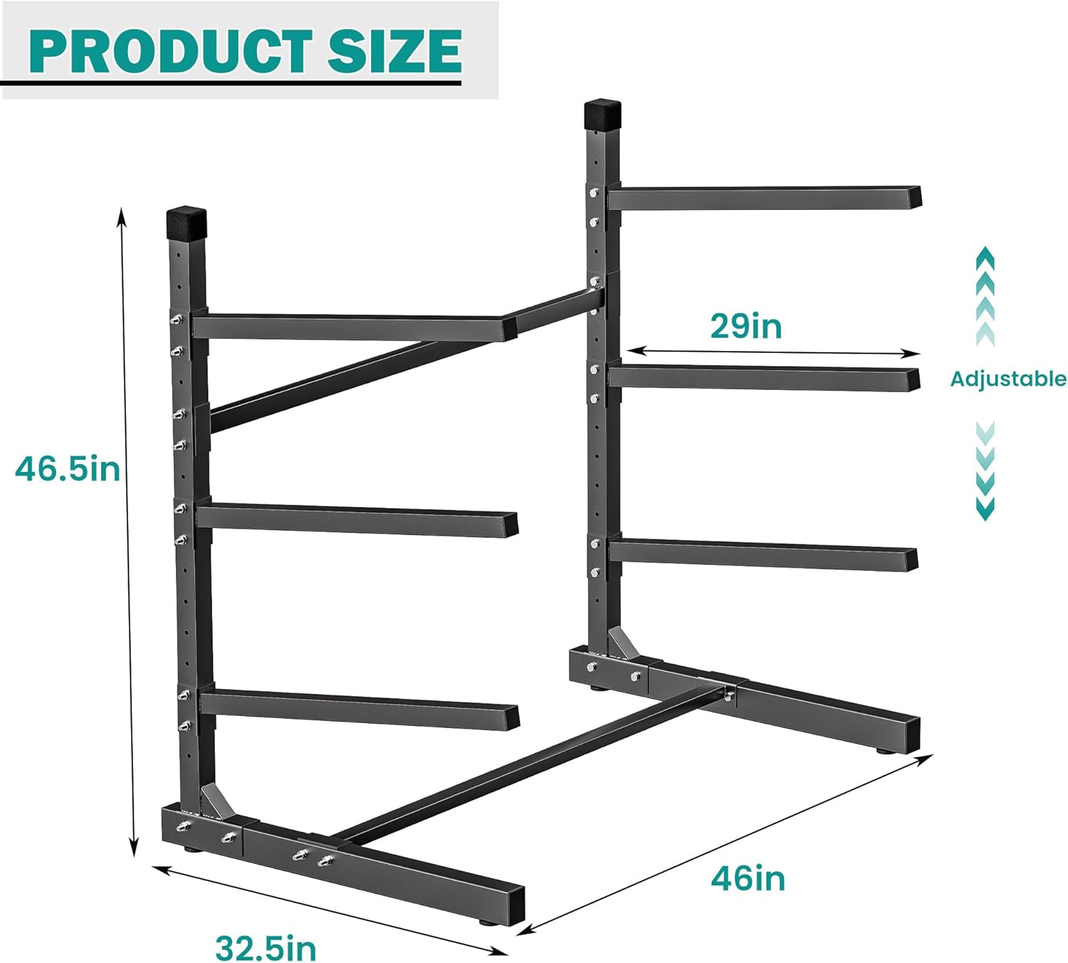 EVERHANGER Kayak Storage Rack, Adjustable Kayak Stand Holder, Freestanding Paddle Board Rack for Kayak, Canoe, Surfboard, 320lbs Capacity - Image 2