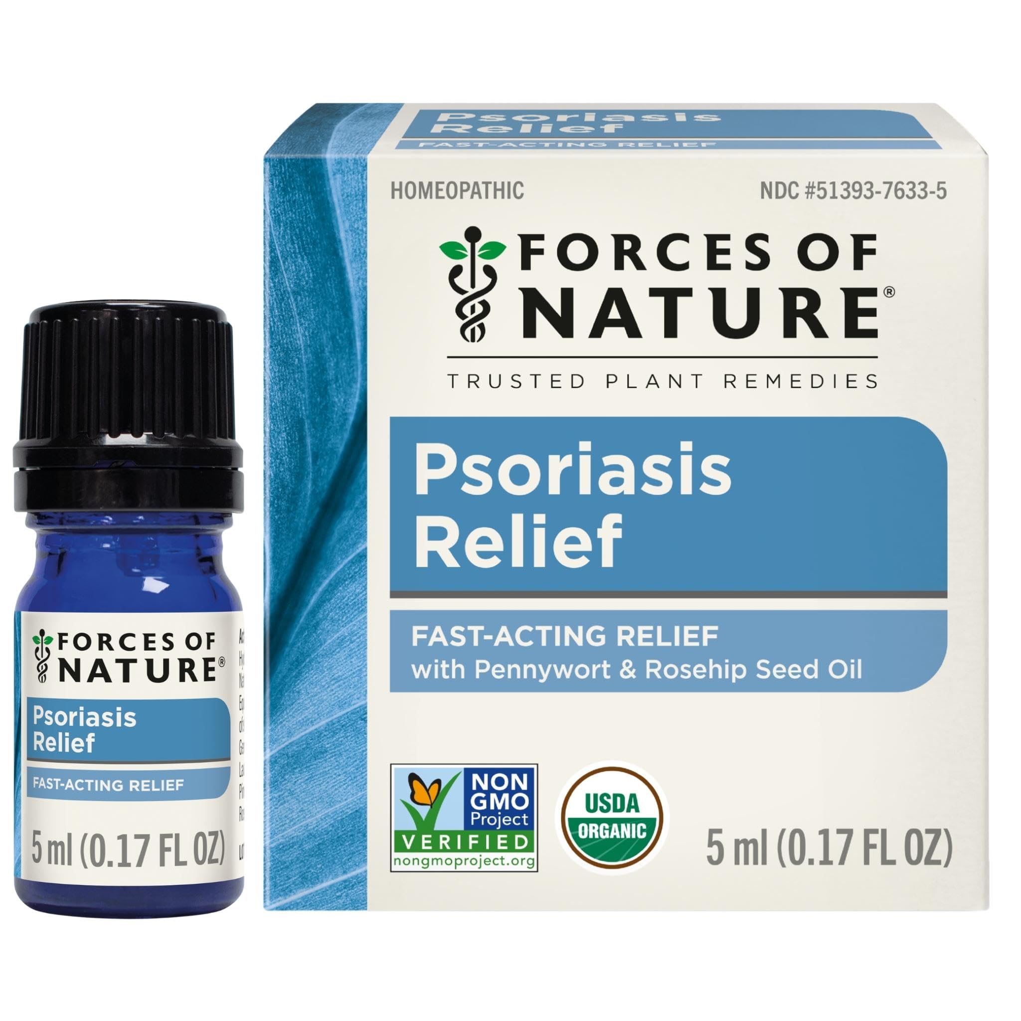 Forces of Nature Natural, Organic Psoriasis Maximum Strength Multi-Symptom Relief for Redness, Flaky, Itch or Dry Skin, Reduce Flare-Ups on Skin and Scalp with Essential Oils, Non-GMO, 0.17 Fl Oz