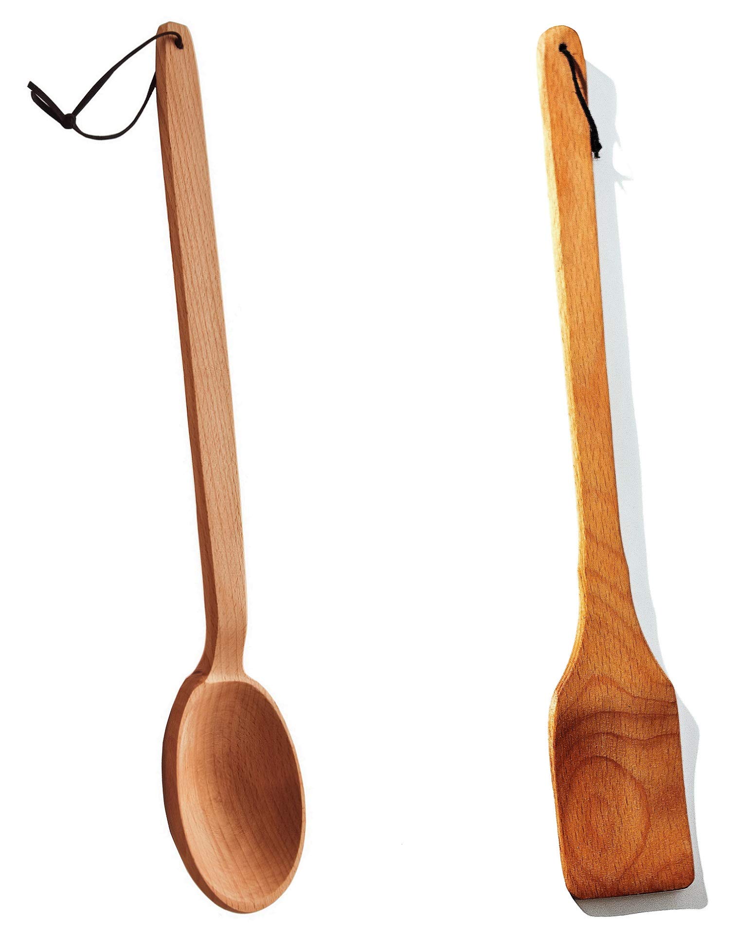 ECOSALL18" Large Wooden Spoon and Long Wooden Stir Paddle Bundle. Heavy Duty Wooden Spoons For Cooking In Big Pots - Brewing, Canning, Crawfish Boil, Stirring & Mixing.