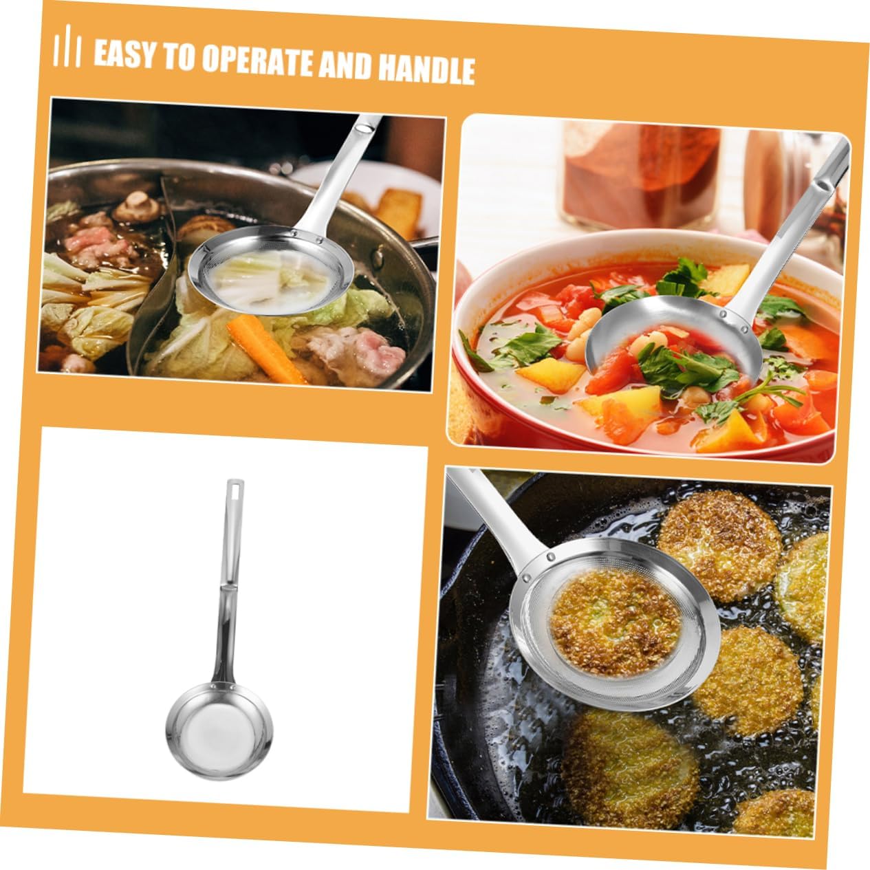 Skimmer Spoon Stainless Steel Fine Mesh Strainer for Frying