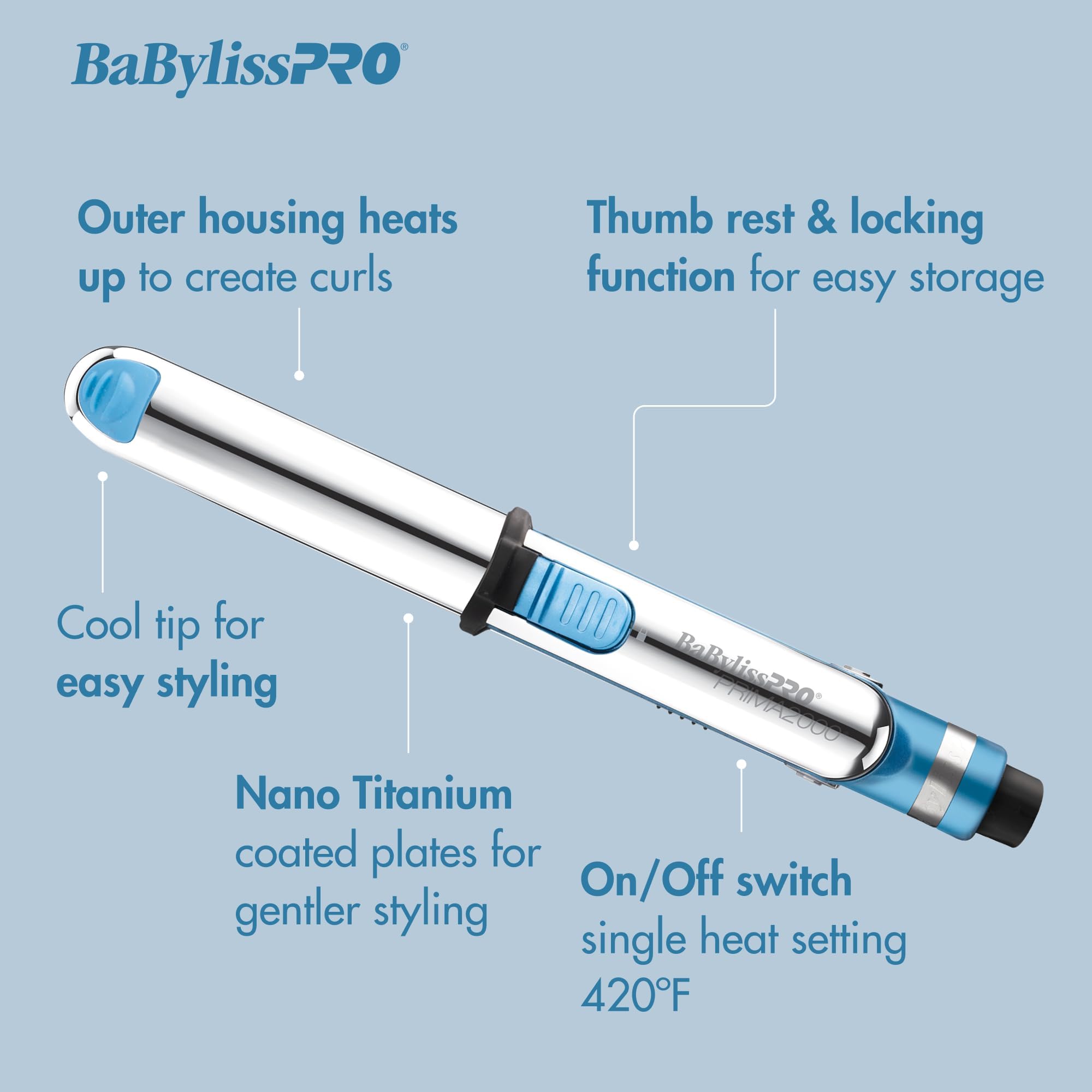 BaBylissPRO BABSS2000UC Nano Titanium Prima2000 0.75" Mini Travel Flat Iron (Pack of 1)