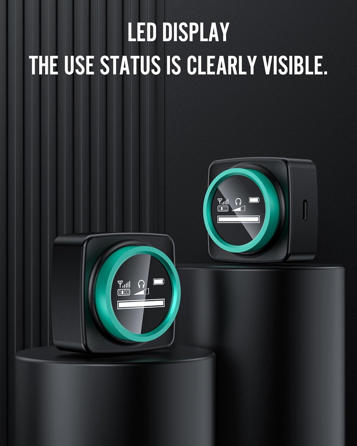 Close-up of the SWIFF AUDIO WX520R receiver's LED display showing signal, battery, and channel status