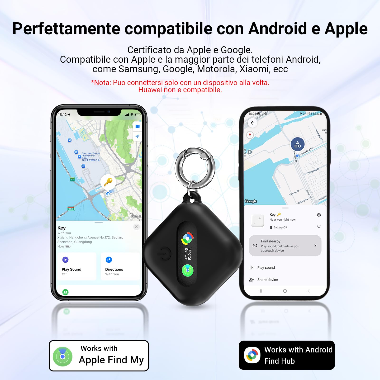 Smart Tag,Localizzatore Bluetooth per Android e iOS, Compatibile con Apple Find My & Google Find Hub Device, Tracker Impermeabile IP67 per Trovare Chiavi, Valigie, Borse, Portafogli (Nero)