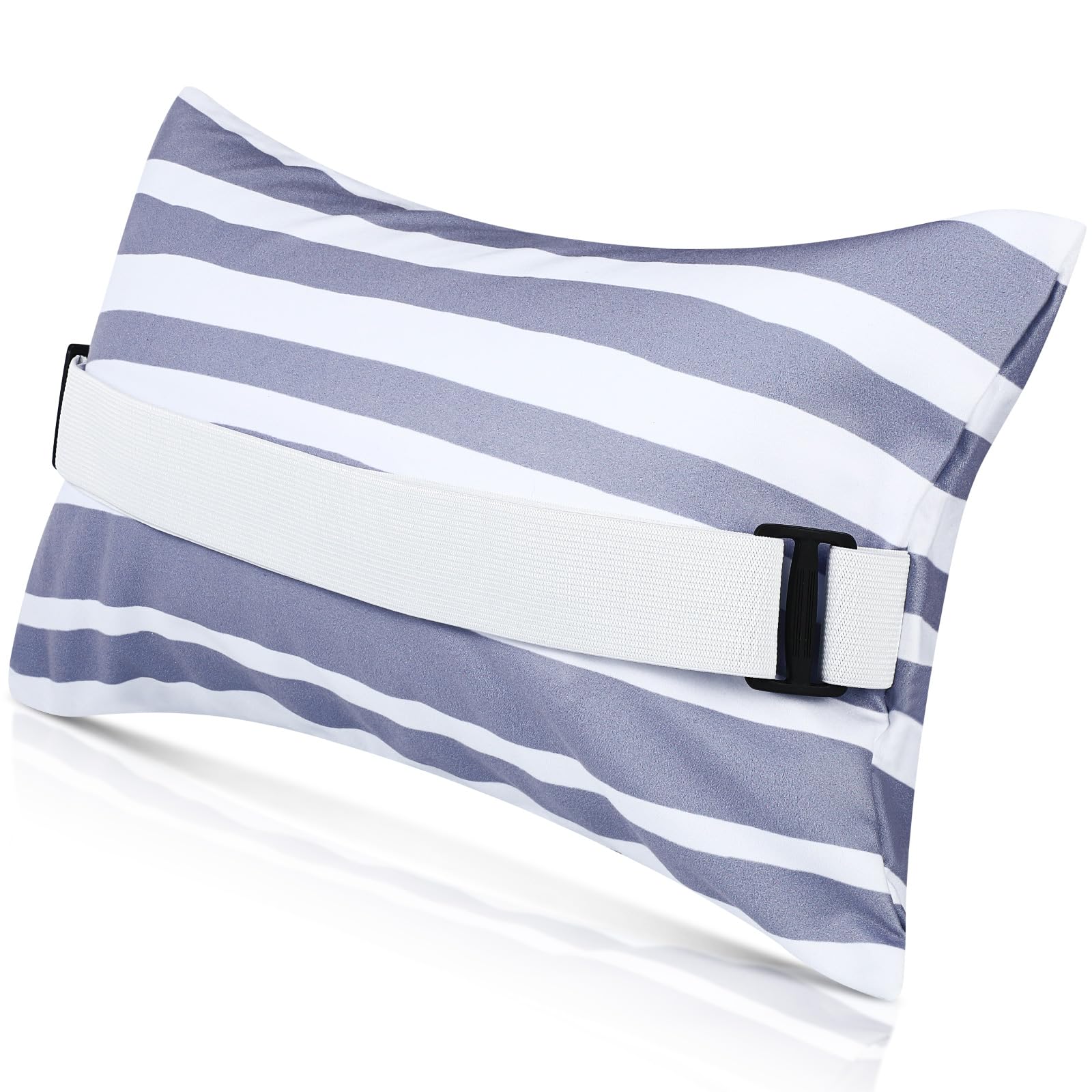 Menkxi 17"x10" Inflatable Beach Pillow with Removable Cover, Beach Chair Backpacking Pillow with Strap Stripe for Summer Sand Pools Travel Vacations(Gray White) — image 1