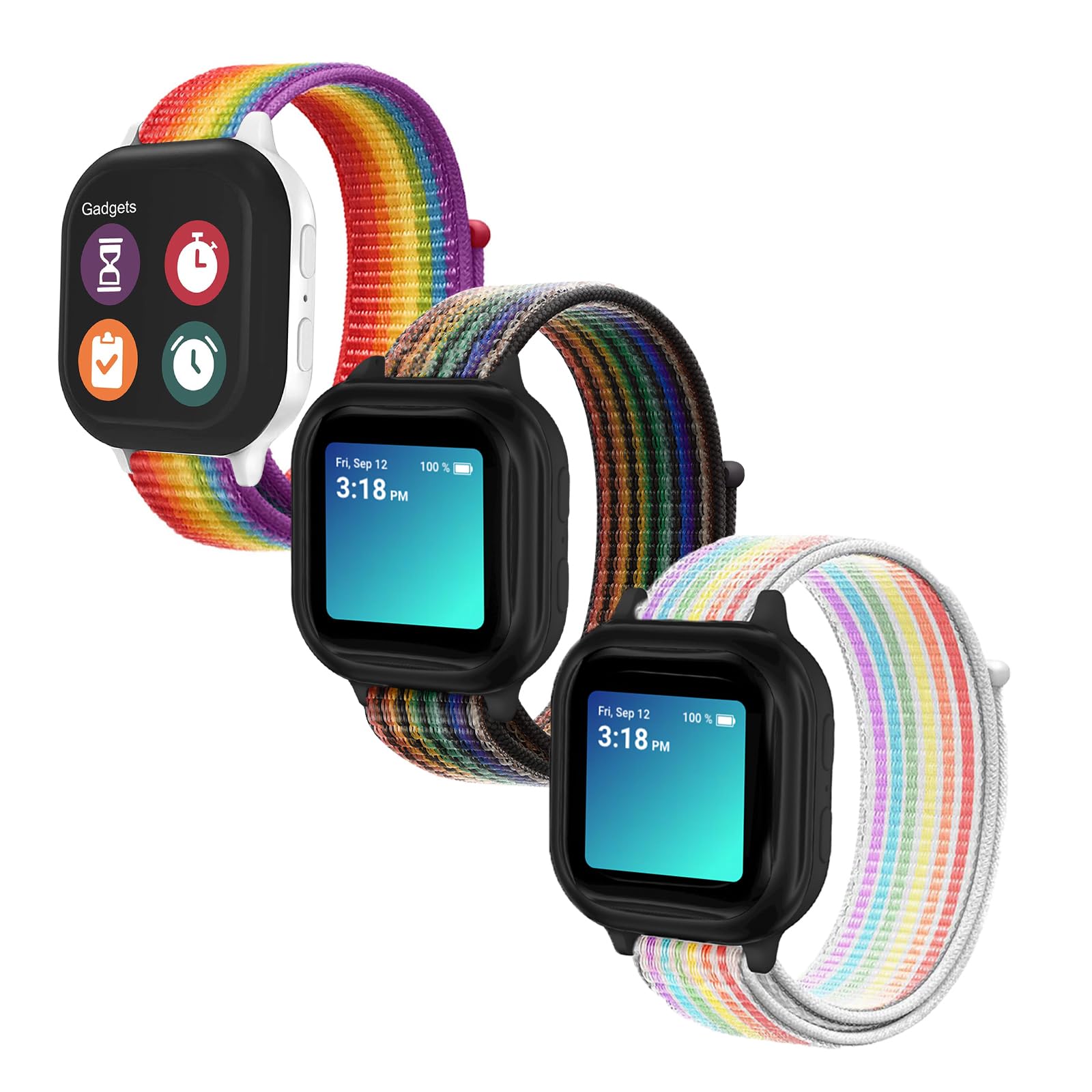 BlackPro 3 Pack Compatible with Gizmo Watch 3 2 1 /GabbWatch 3 3e 2 1 Band Replacement, 20mm Breathable Nylon Loop Kids Watch Band with Quick Release