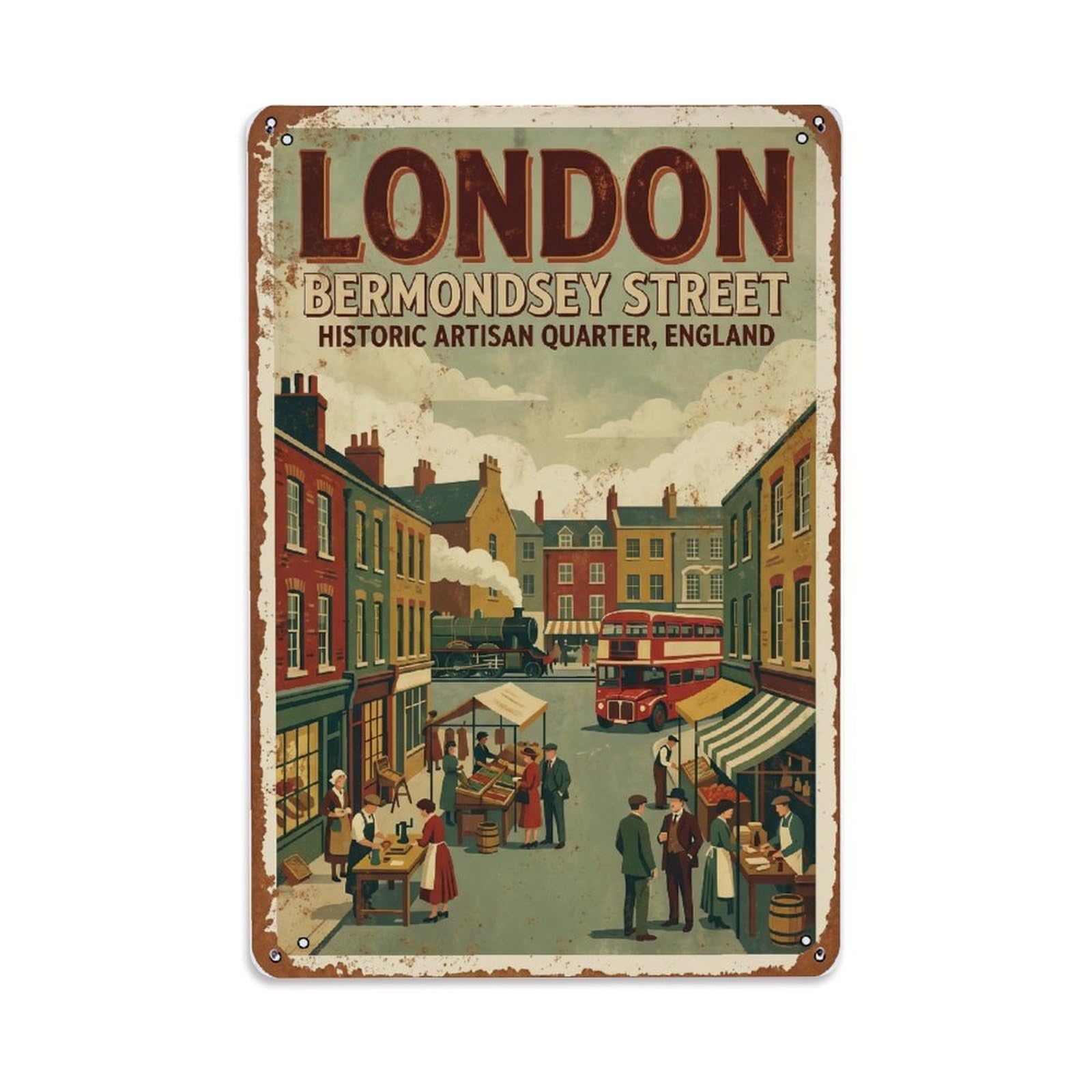 Vintage Travel London Bermondsey Street Historic Quarter Rusted England Metal Tin Sign Plaque Wall Decor for Cafe, Club Bar, Office, Home Garden Metal Poster 8x12Inch