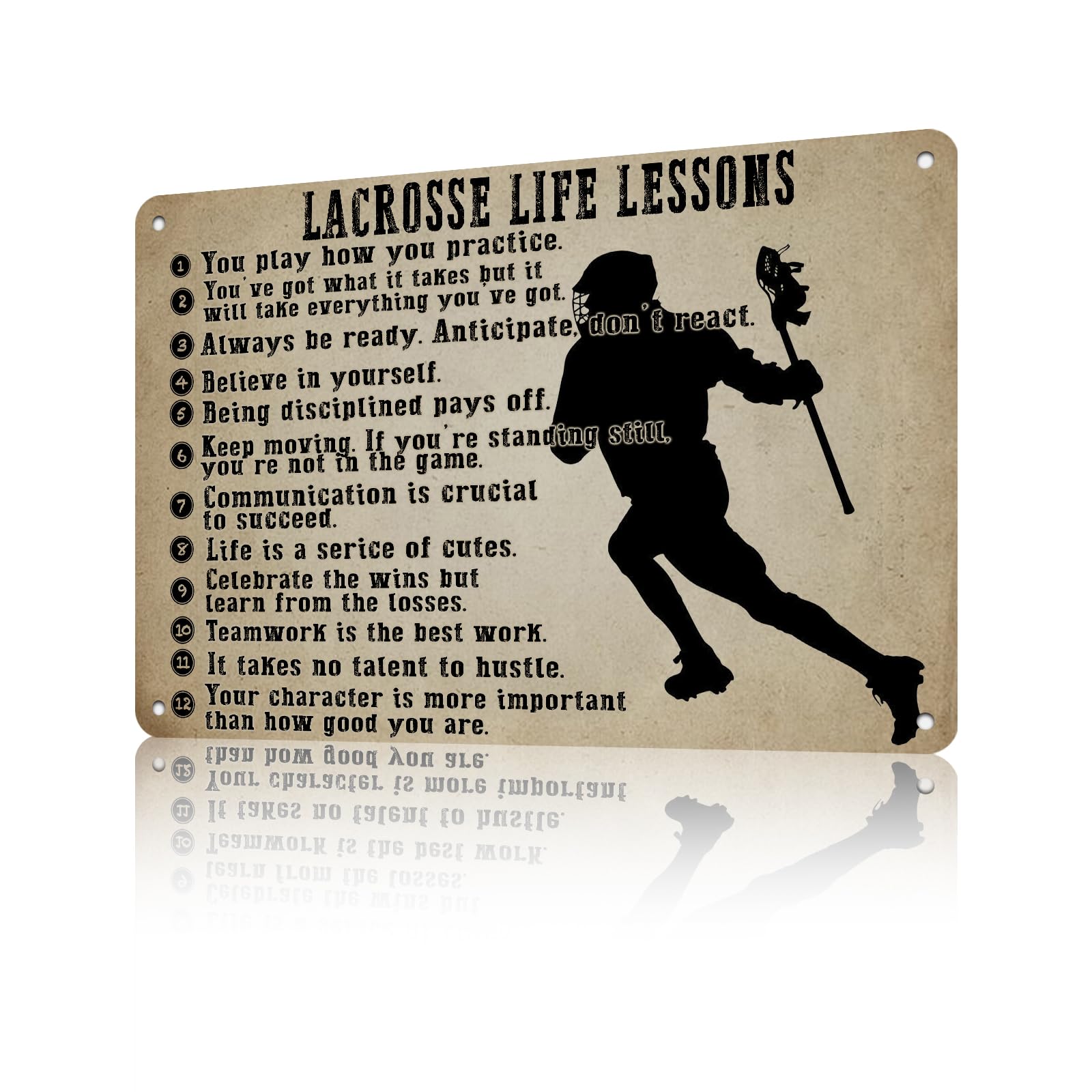 Anceky Lacrosse Life Lessons Tin Sign Vintage Metal Sign Wall Decor for Garage Home Yard Fence Office Bedroom 12×16 Inch