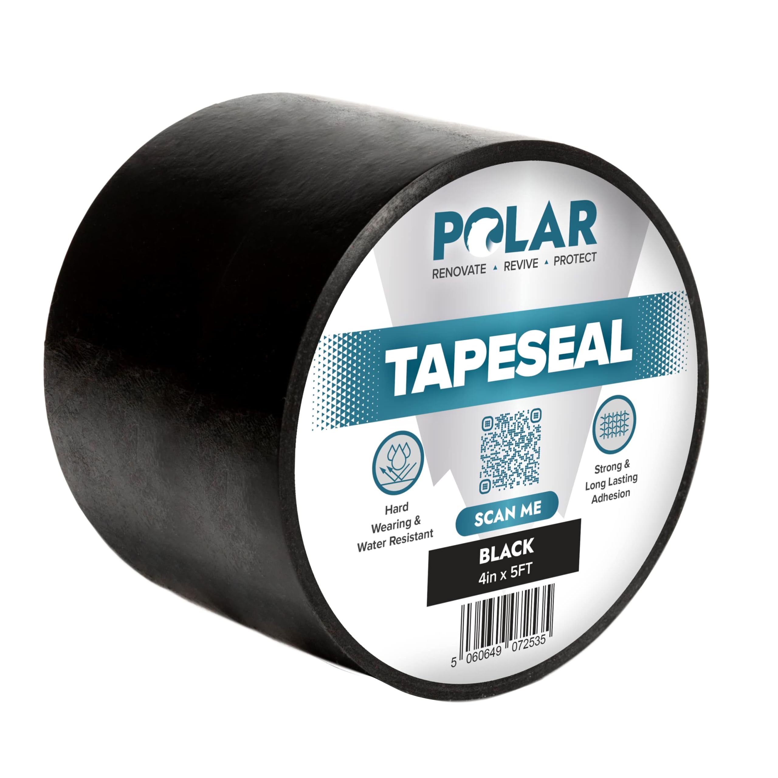 Polar TapeSeal Waterproof Repair Tape, 4" x 5 ft (10cm x 1.5m), Black