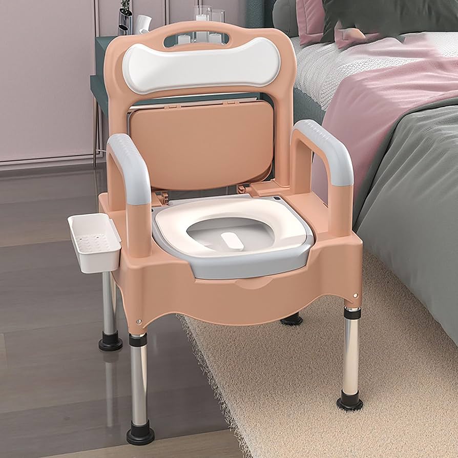 介護ベット　チェア　椅子 ベッドサイド便器トイレチェアシートハンドル付き、高さ調節可能