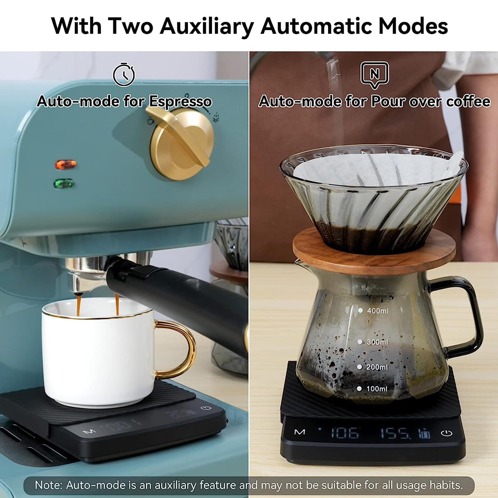 Balance à café avec minuterie pour Expresso Verser sur Le café 2/3 kg / 0, 1 g étanche Rechargeable avec minuterie Affichage LED Balance à Expresso Cuisine pour électronique Portable
