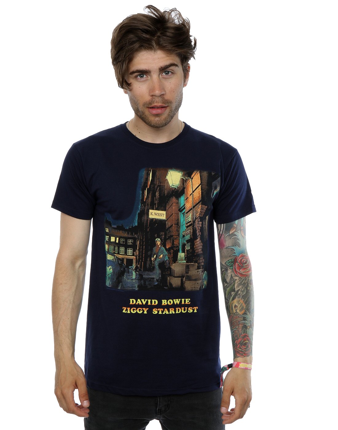 David Bowie Men's Ziggy Stardust T-Shirt XX-Large Navy Blue