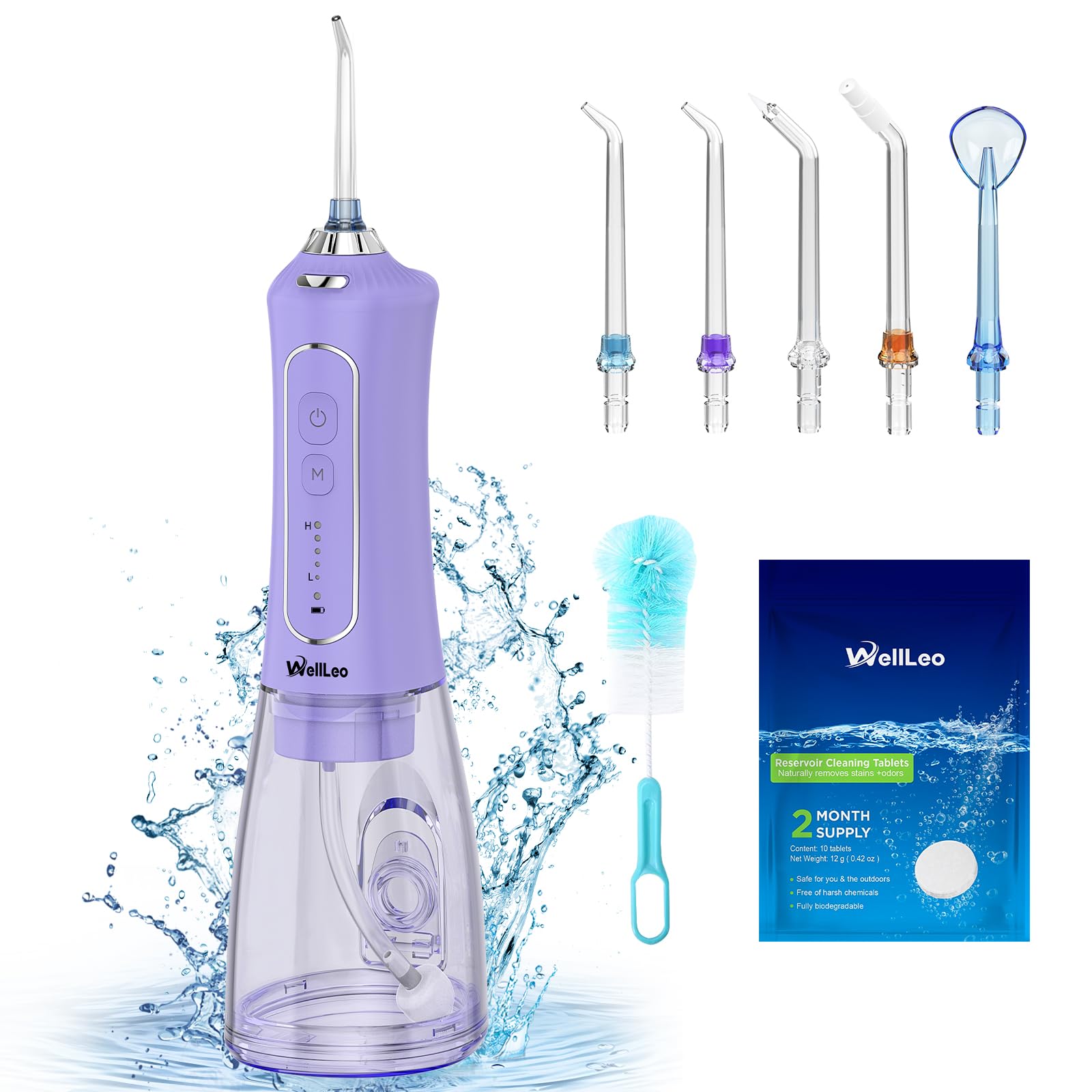 Idropulsore per denti, 300 ml, senza fili, ricaricabile, con 5 modalità, 5 punte a getto, IPX7, impermeabile, per la cura delle gengive, uso domestico e in viaggio