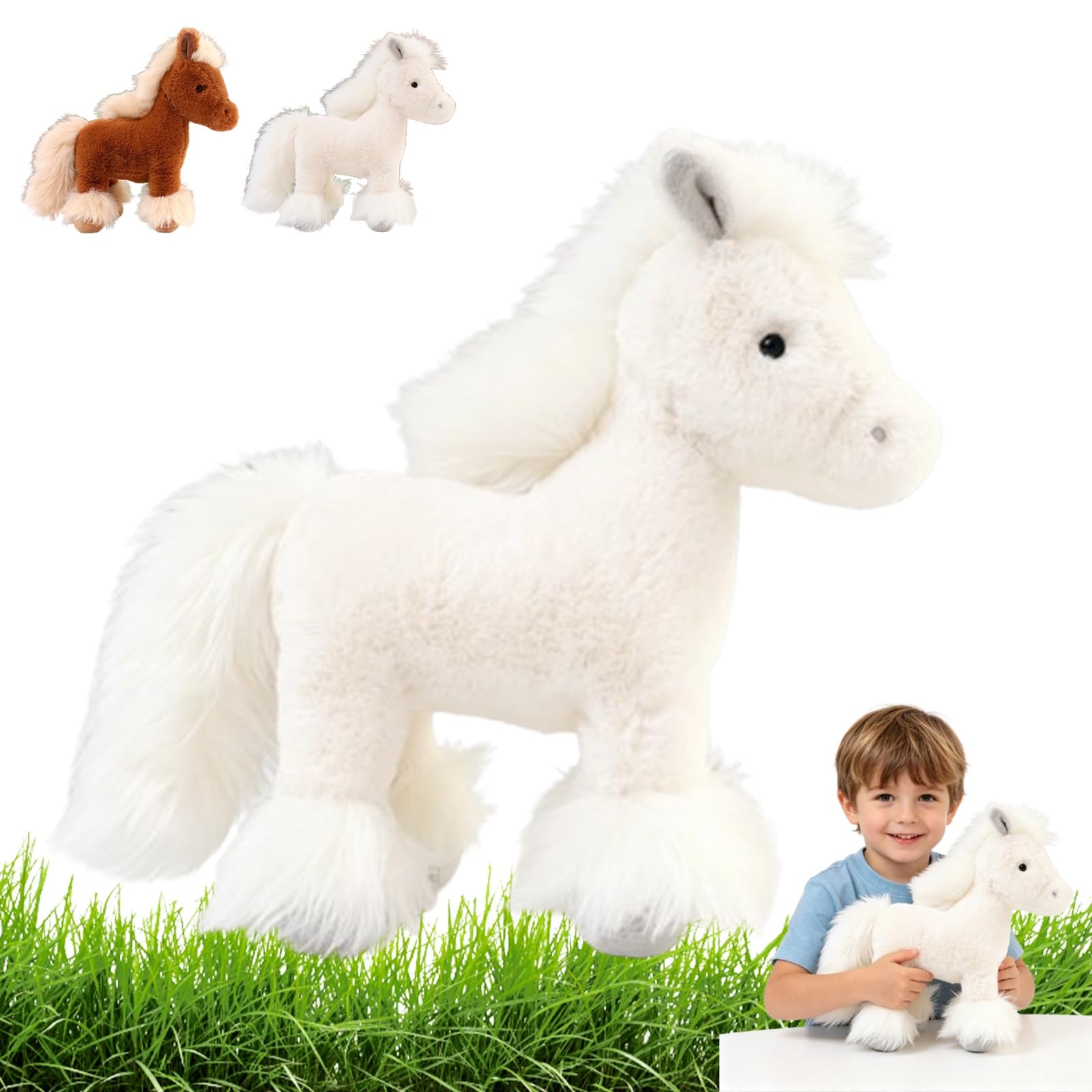 ZBELLO Horse Soft Toy, Realistic Pony Soft Plush Toy, Soft To The Touch, Kids Bedtime Gift, for Birthday, Easter, Thanksgiving, Children’s Day or Valentine’s Day Parties (30cm,white)