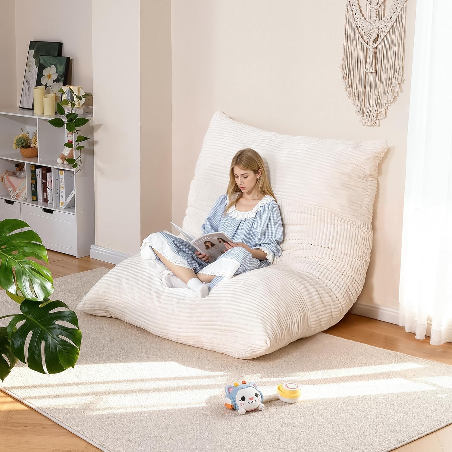 NALONE Pouf Poltrona Sacco, 4-in-1 XXXL Pouf a Sacco Puffo per Sedersi Ergonomico in Memory Foam 195 cm, Letto da Pavimento con Rivestimento Peluche Lavabile (Grigio)