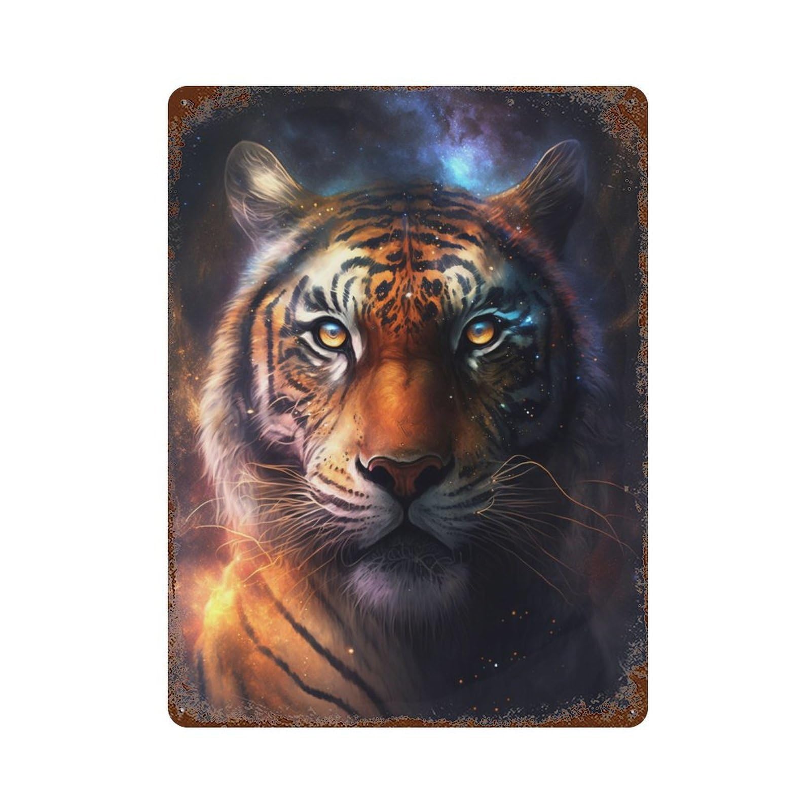 Tiger Galaxy Art Print-4 Rusty Metal Tin Sign 15.7"x11.8", for Pub, Kitchen And Man Cave Decor, Novelty Wall Decor