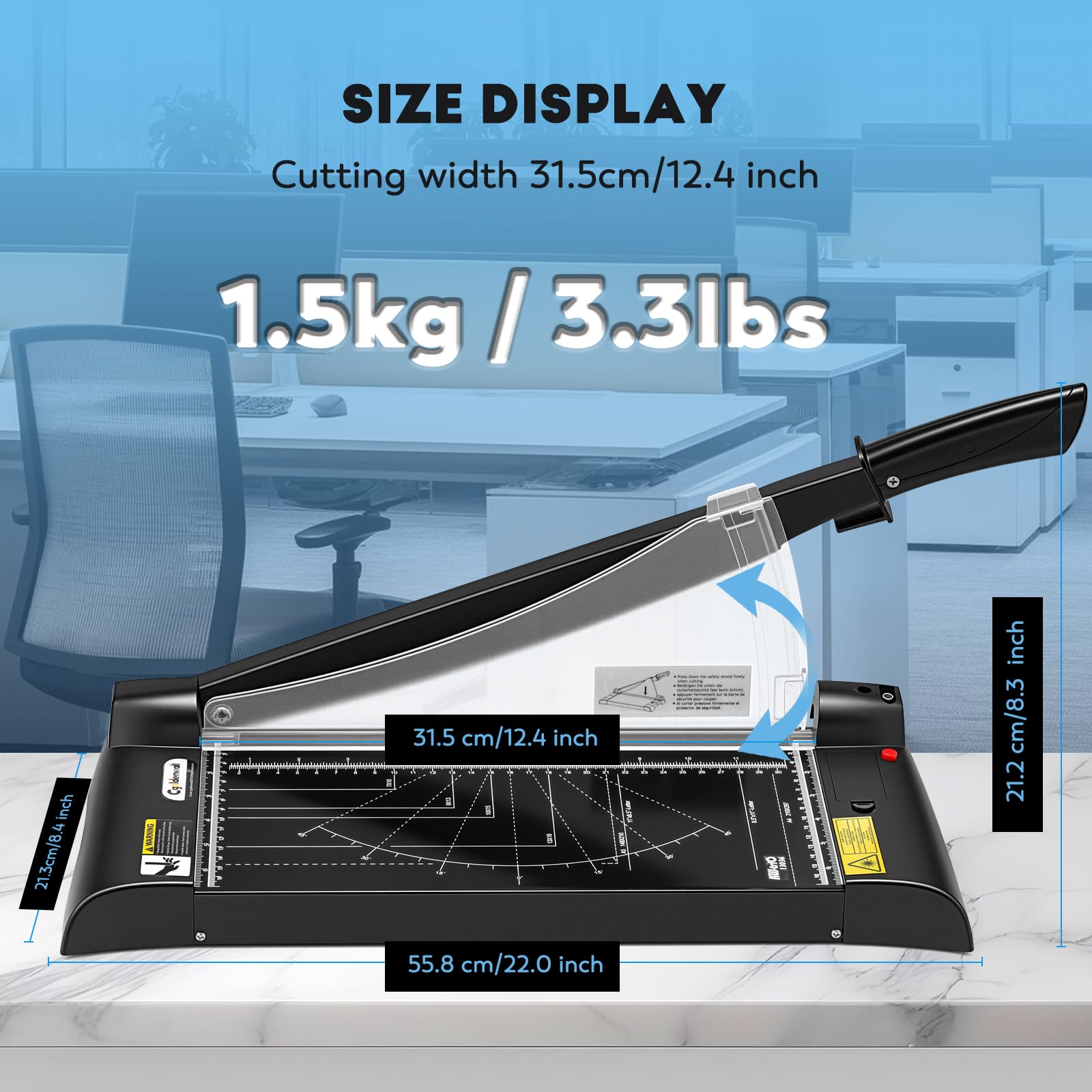 CGOLDENWALL Guillotina Industrial A3 con Posicionamiento Láser, Capacidad 10 Hojas A3-A6 Cortador de Papel de Alta Precisión con Protección para Papel/Fotos/Cartulina (A3)