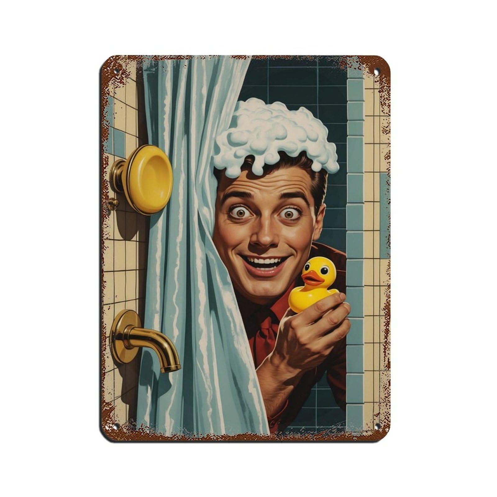 Poster vintage métal pour douche et bain : ambiance bistrot rétro 30x40