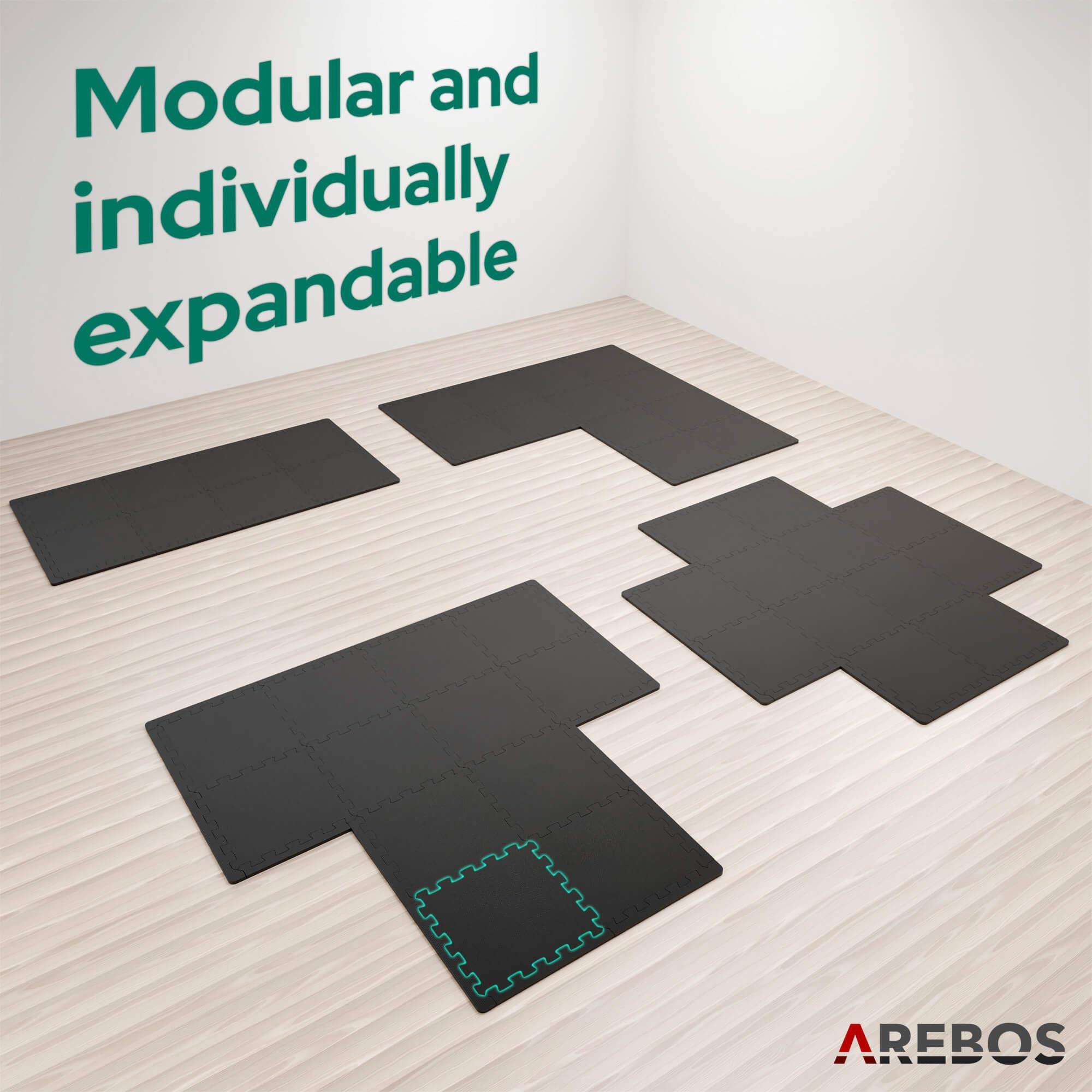 Arebos Eva 54-częściowy zestaw mat do puzzli | mata podłogowa ok. 5,9 m² wraz z krawędziami | mata do fitnessu, basenu i zabawy | maty treningowe sprzęt fitness | mata do fitnessu 32,5 × 32,5 x 1 cm