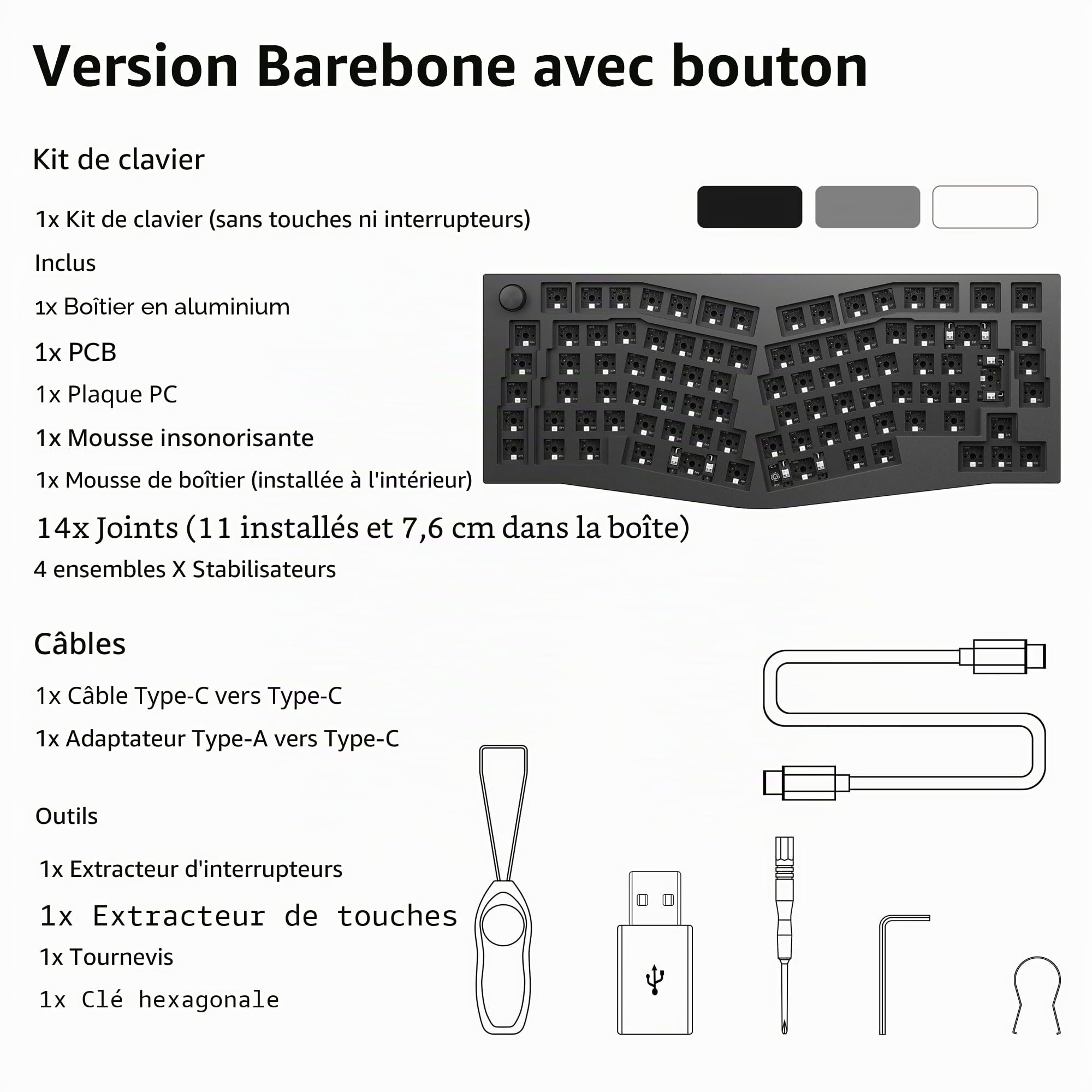 Keychron Q10 Pro Kit Clavier Mécanique Alice 75% en ISO, Corps en Aluminium CNC, Kit Barebone Gaming à Monter Soi-même, Programmable QMK/Via, RGB, Bluetooth 5.1/Filaire, pour Mac, Windows - Noir