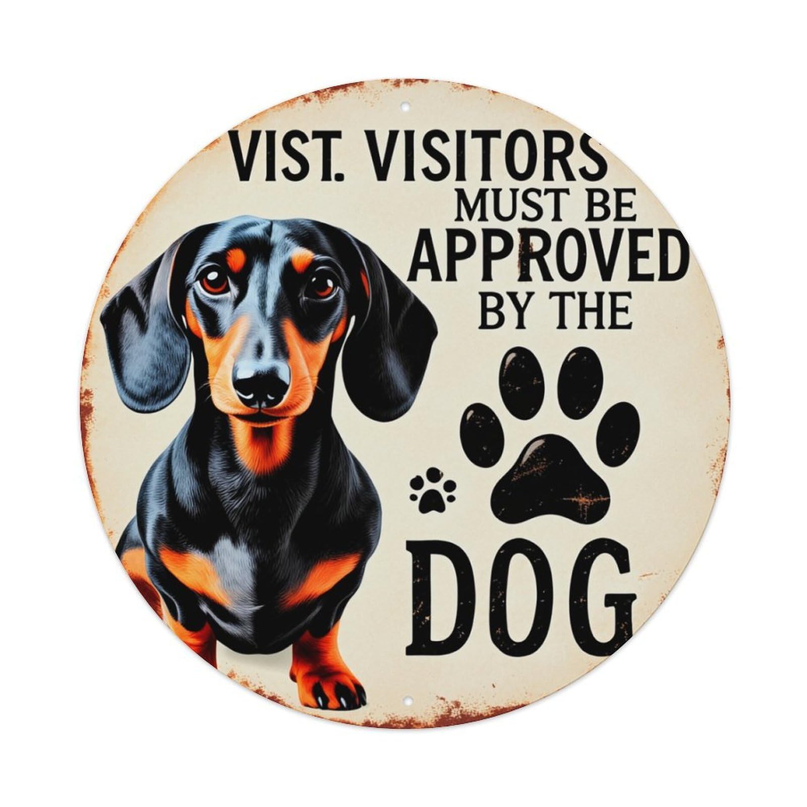 Dachshund Paw Print Sign Dog Approval Round Tin Sign Retro Metal Sign for Cafe Bar Pub Home Game Room Gym Club Wall Decoration Vintage Metal Poster 8x8 Inch