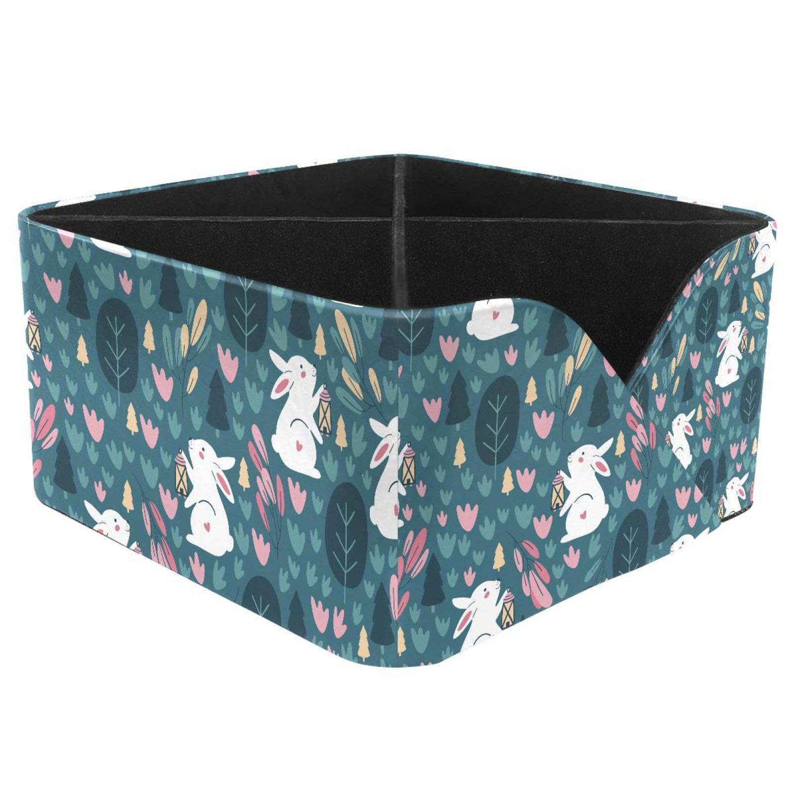 KengjuTesu Cute Rabbit Forest Pattern Desktop Organizer Pen Holder, Rectangular Pencil Cup for Office, Study and Makeup Stations